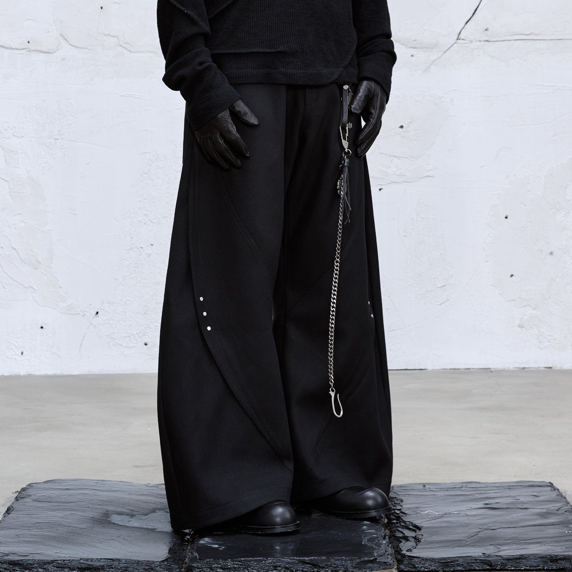 CATSSTAC Curved Draped Wide-Leg Trousers, premium urban and streetwear designers apparel on PROJECTISR.com, CATSSTAC