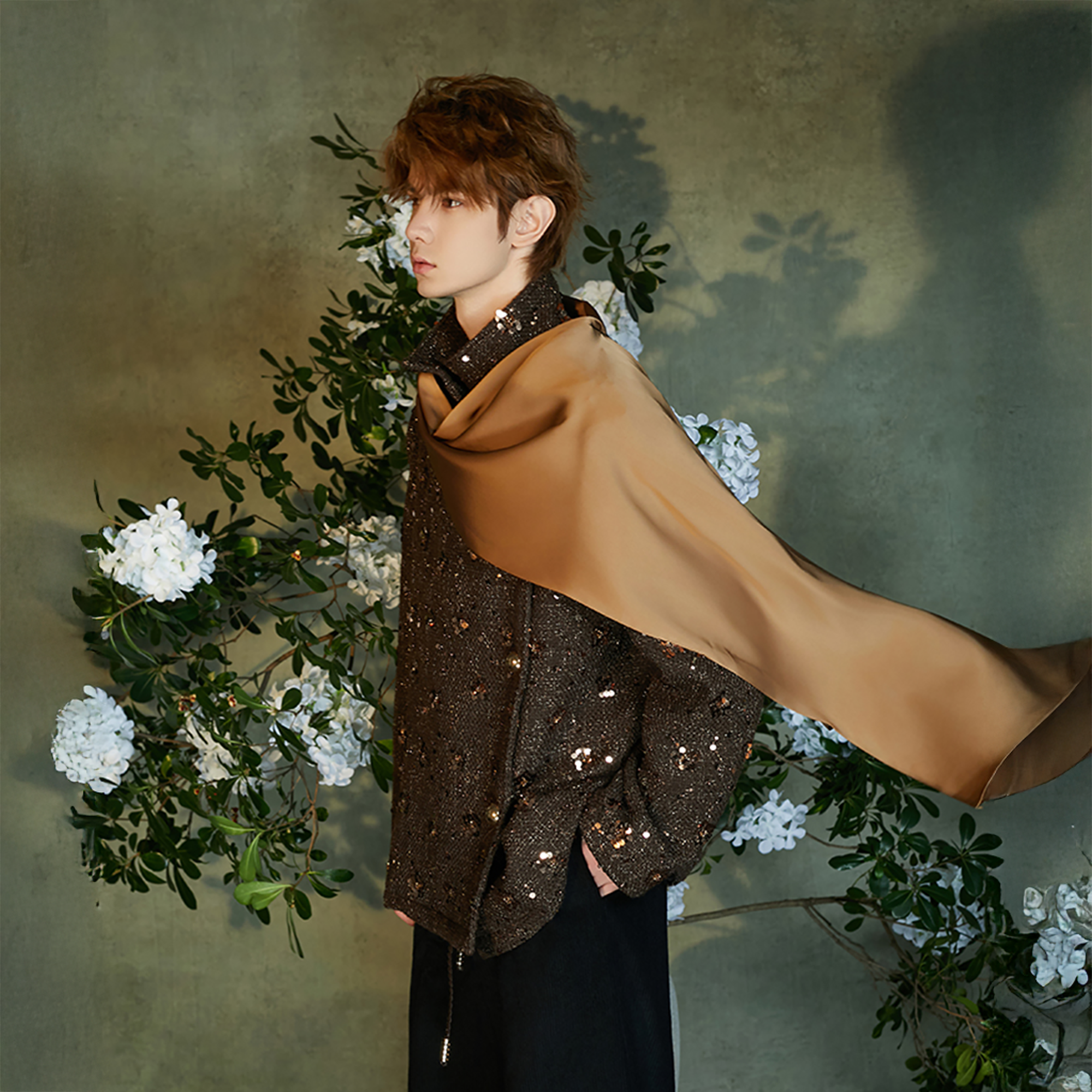 JIECHI Sequin Embroidered Satin Shawl Blazer