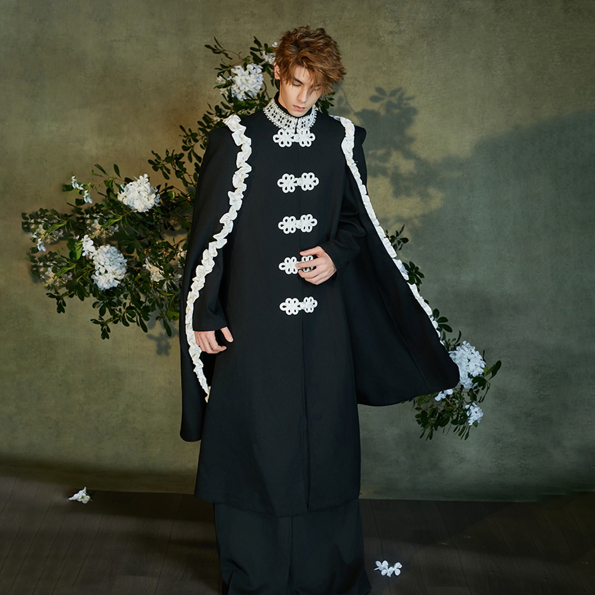 JIECHI Knot Button Draped Cloak Blazer