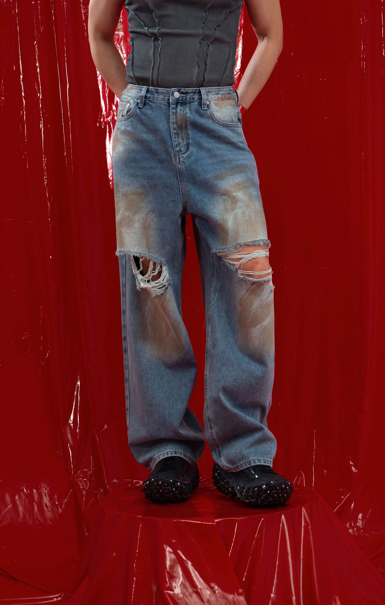CLP Distressed Ripped Brushed Jeans, premium urban and streetwear designers apparel on PROJECTISR.com, CLP
