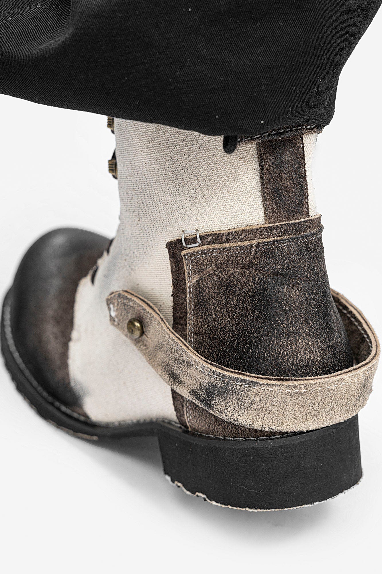 REWRITE Distressed Contrast Canvas-Leather Combat Boots, premium urban and streetwear designers apparel on PROJECTISR.com, REWRITE