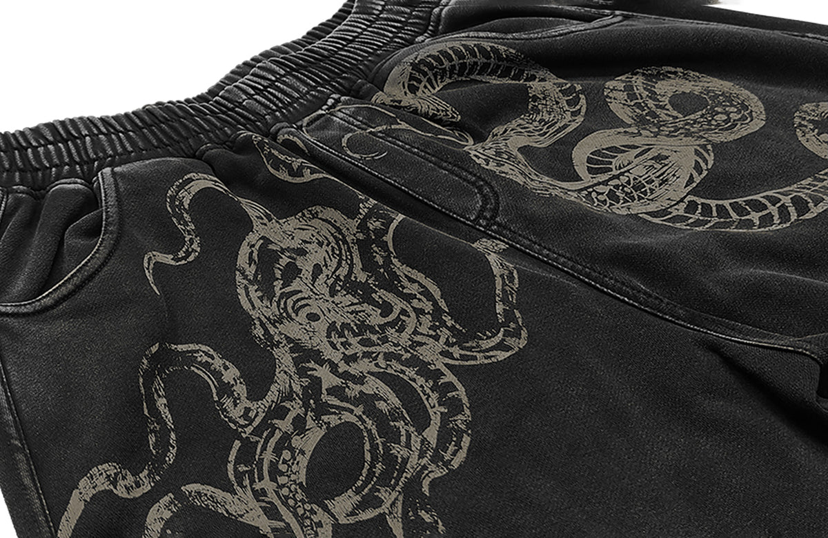 WANNA LAB Graffiti Full-Print Washed Straight-Leg Sweatpants