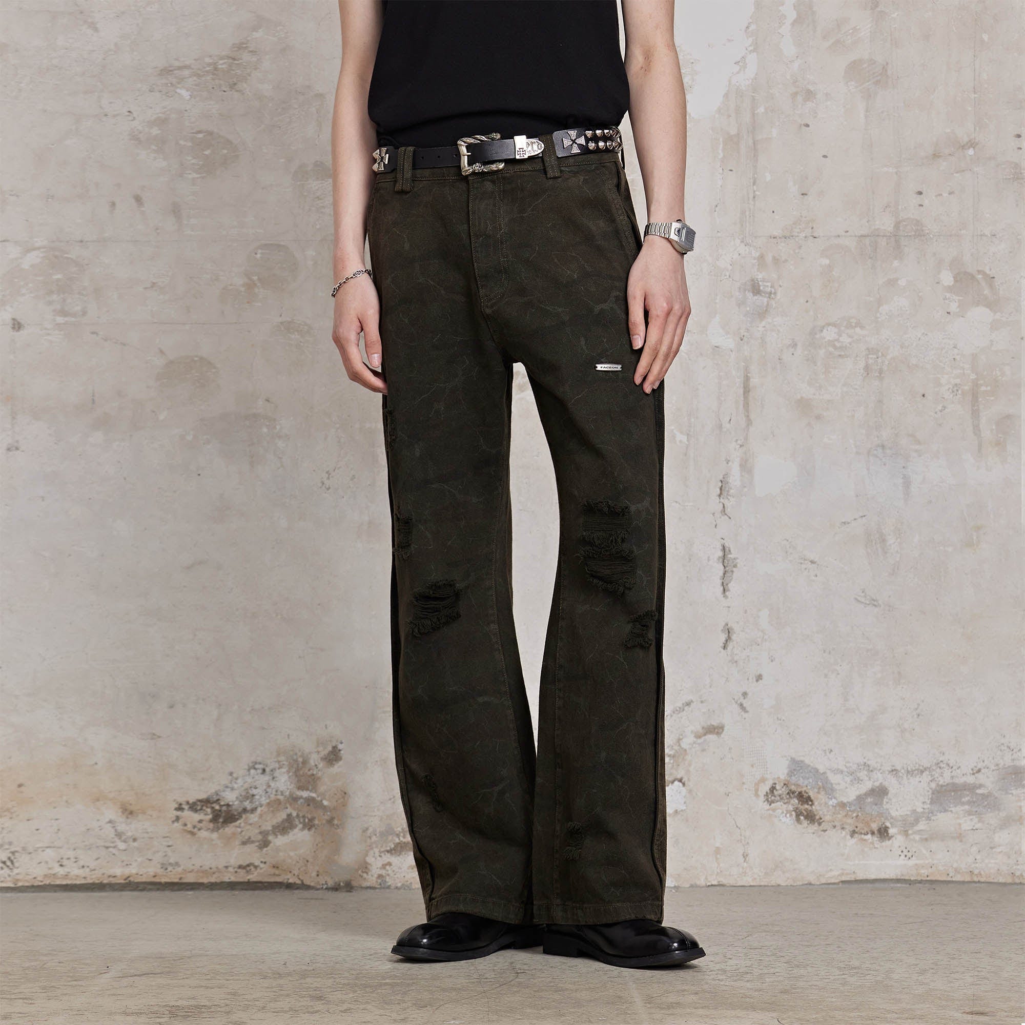 FACEONLAB Ripped Cracked Straight-Leg Pant, premium urban and streetwear designers apparel on PROJECTISR.com, FACEONLAB
