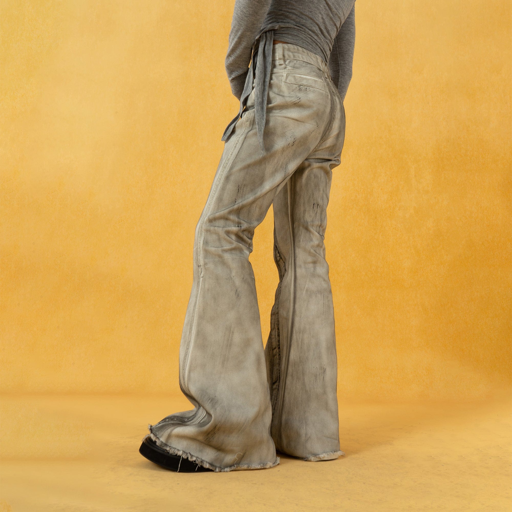 CLP Spliced Distressed Raw Edge Flared Jeans, premium urban and streetwear designers apparel on PROJECTISR.com, CLP
