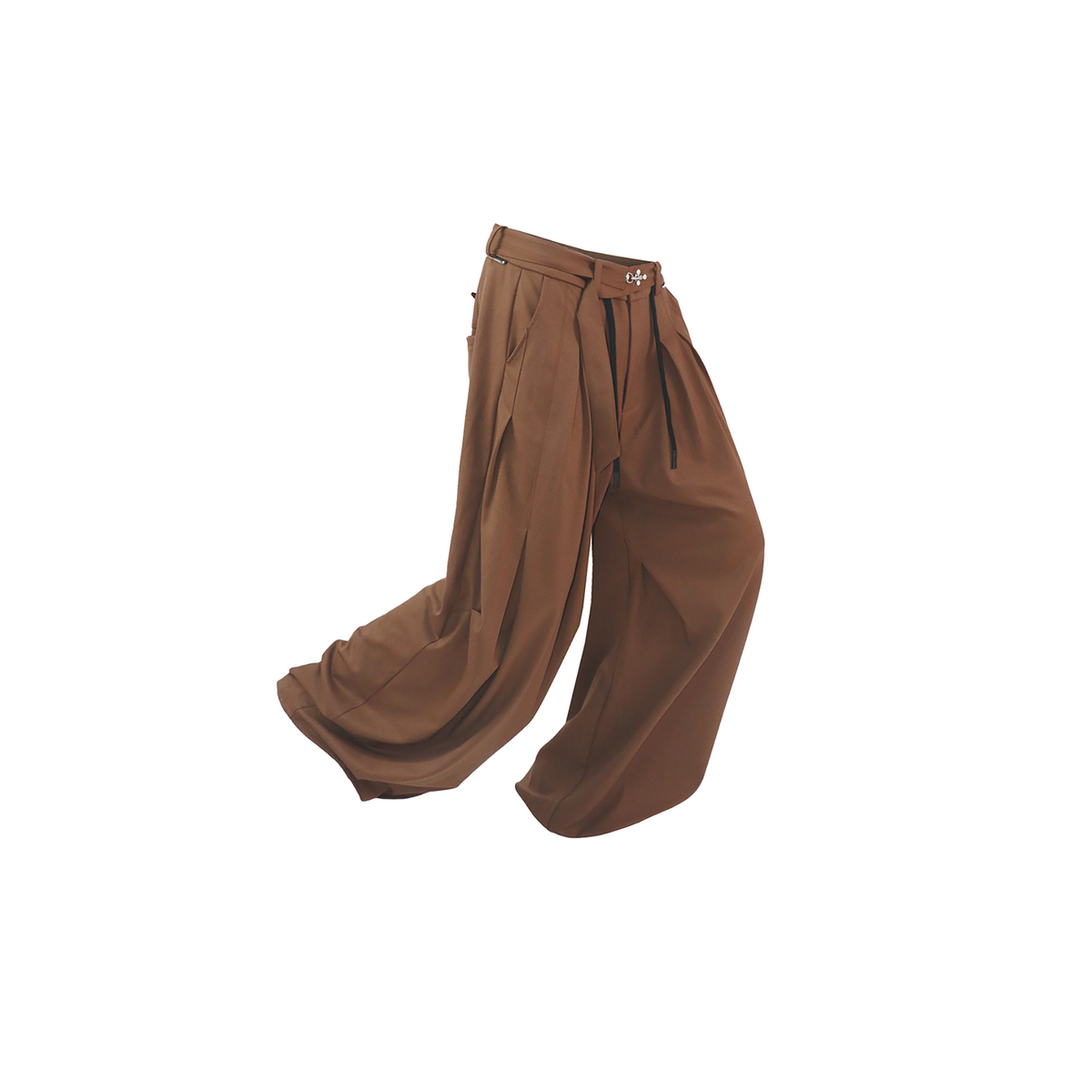 RELABEL Pleated Wide-Leg Elasticated Belt Trousers