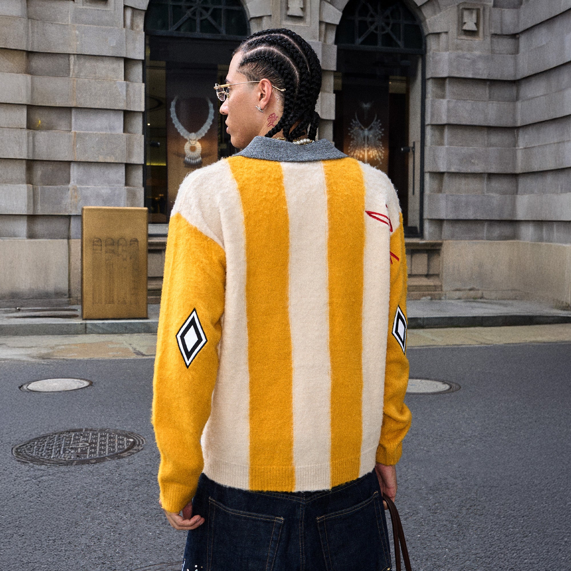 STEEPC Striped Embroidered Fuzzy Polo Sweater, premium urban and streetwear designers apparel on PROJECTISR.com, STEEPC