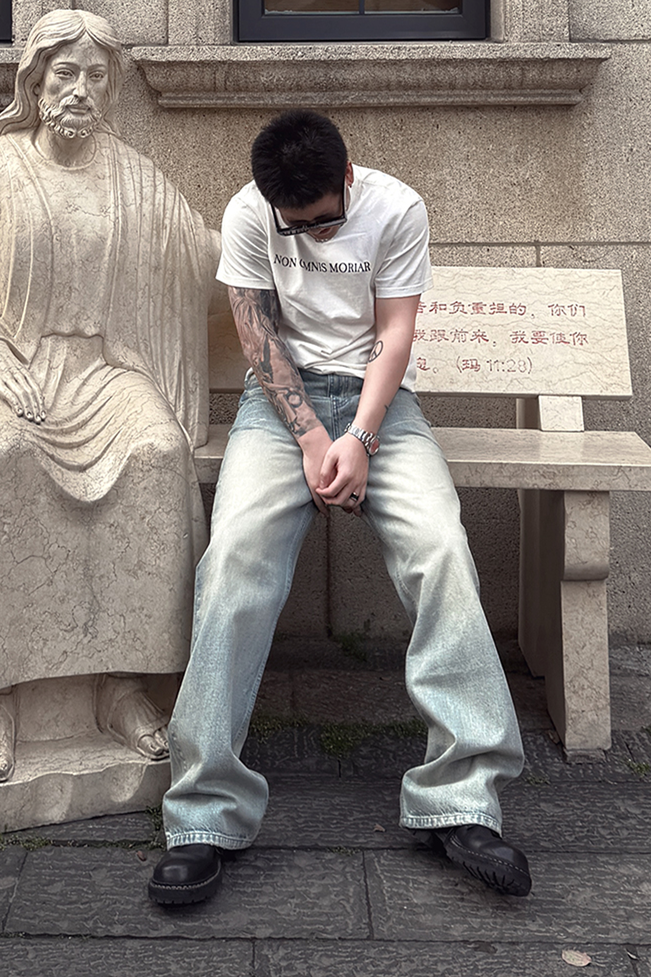 UNDERWATER Washed Whiskered Gradient Jeans, premium urban and streetwear designers apparel on PROJECTISR.com, UNDERWATER