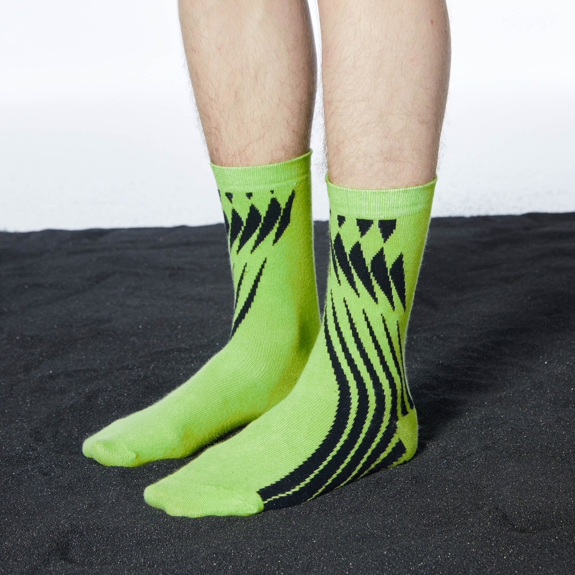 LOSTNFOUND Geometric Crew Socks Green, premium urban and streetwear designers apparel on PROJECTISR.com, LOSTNFOUND