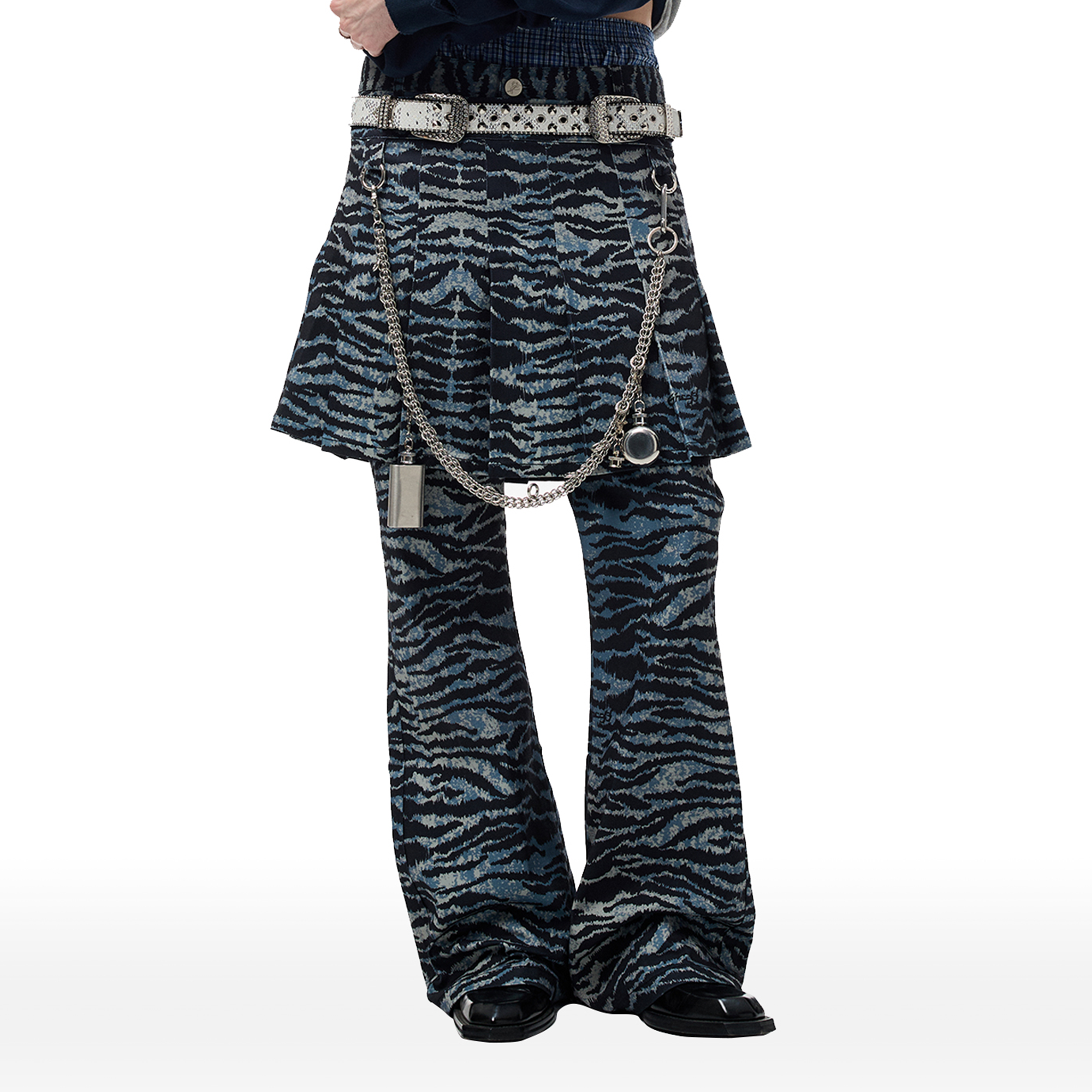 CYCYCY Punk Tiger-Stripe Detachable Pleated Flared Pants
