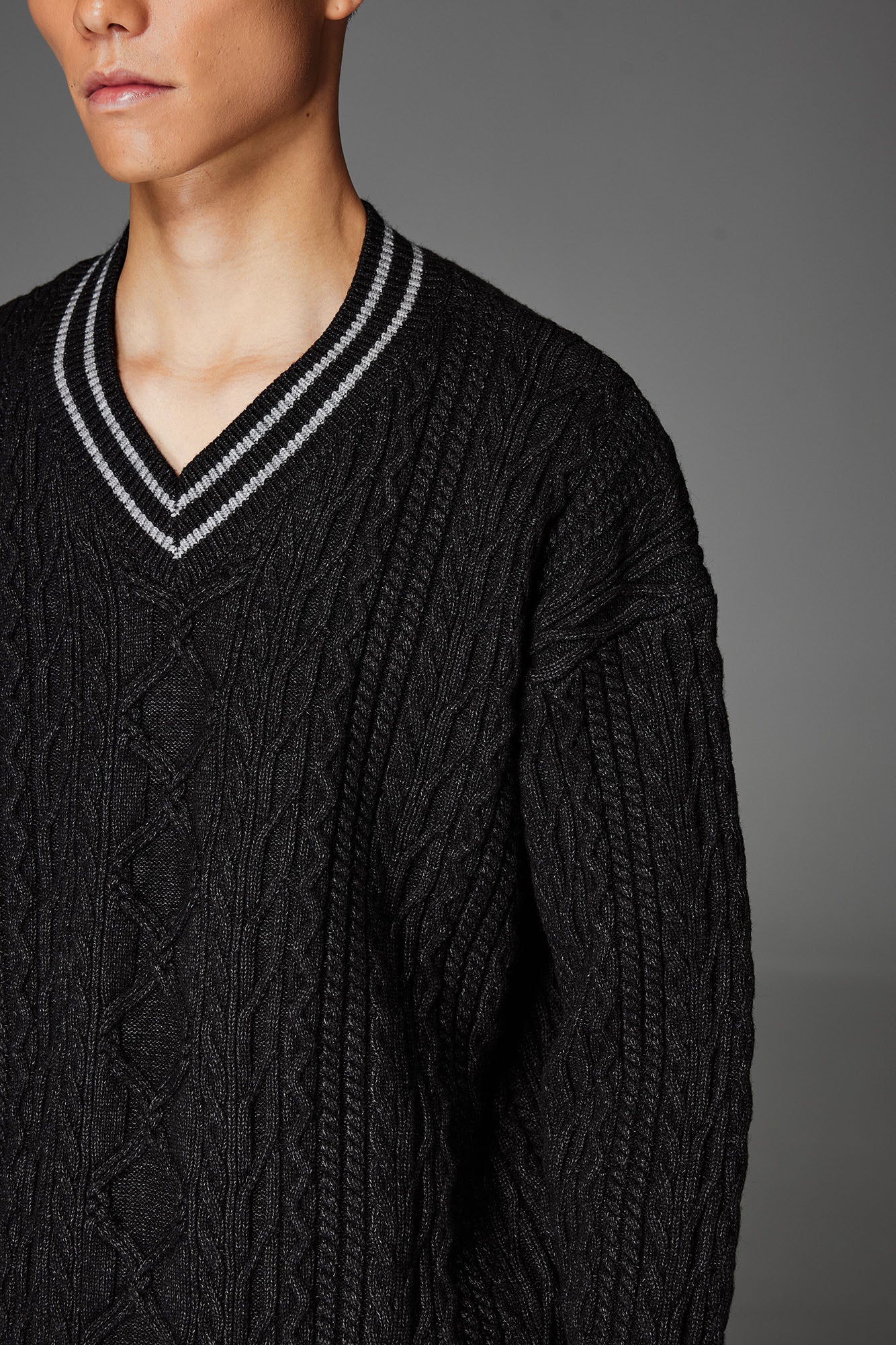 CATSSTAC Varsity V-Neck Cable-Knit Sweater, premium urban and streetwear designers apparel on PROJECTISR.com, CATSSTAC