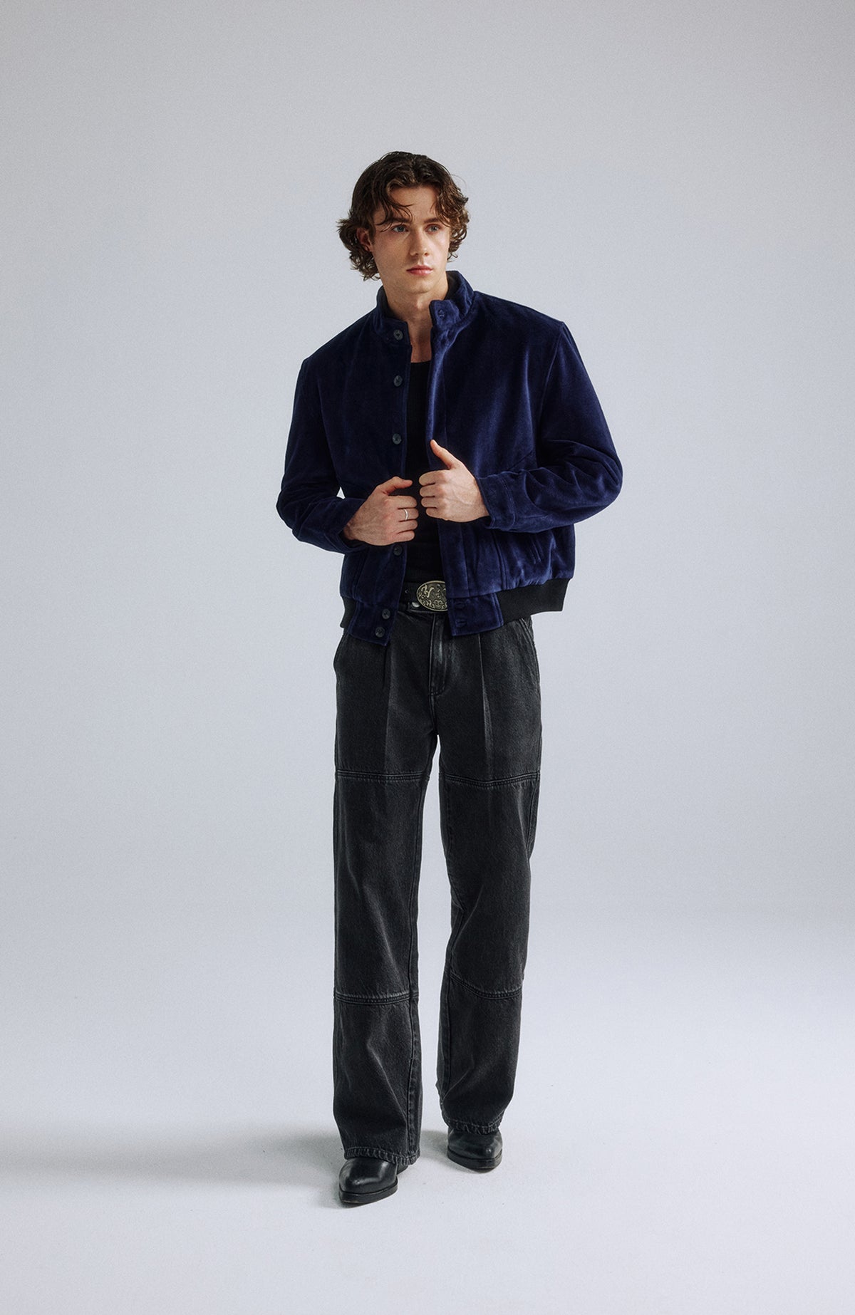 IN EXISTENCE Velvet-Texture Spliced Short Jacket