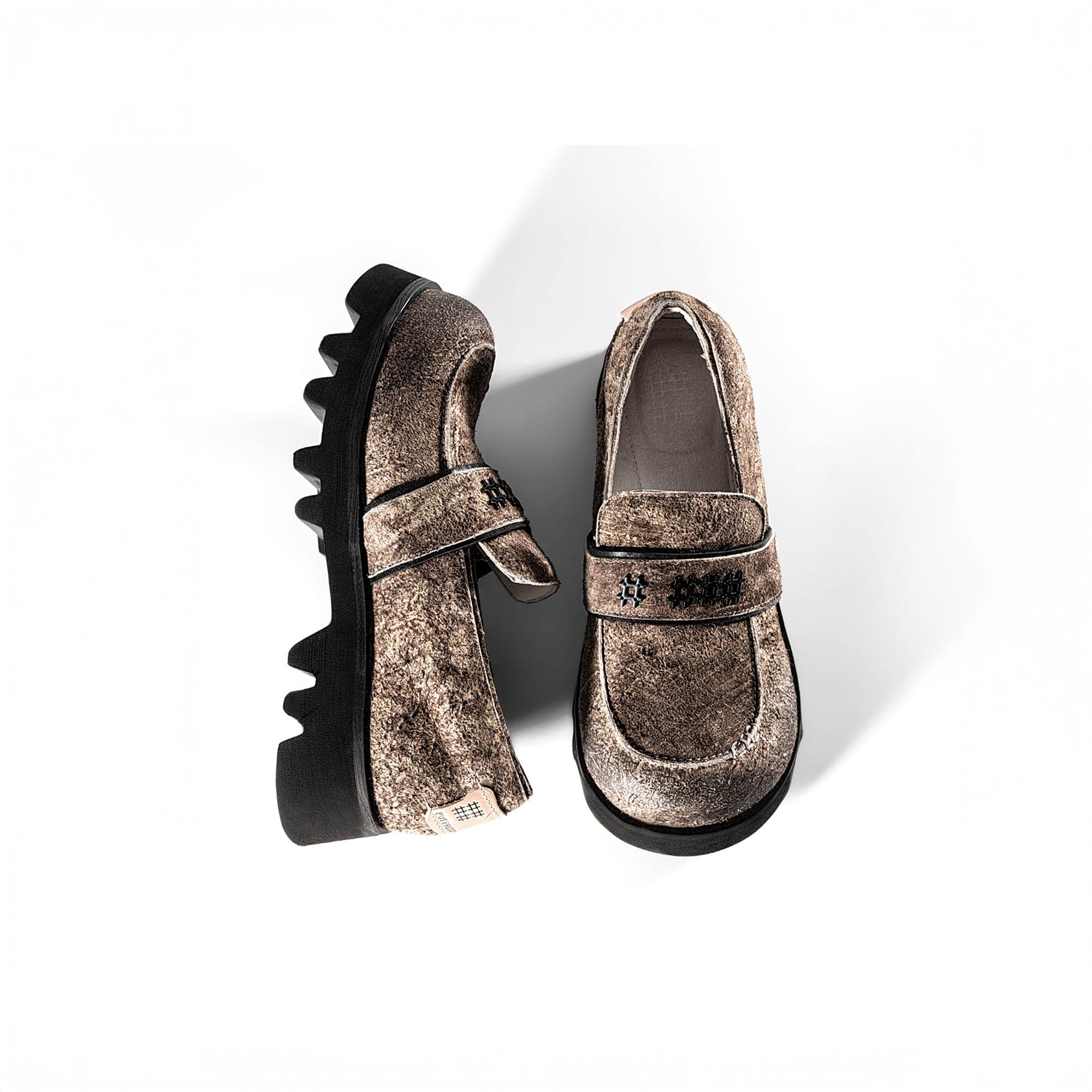 REWRITE Distressed Cowhide Chunky Sole Loafers, premium urban and streetwear designers apparel on PROJECTISR.com, REWRITE