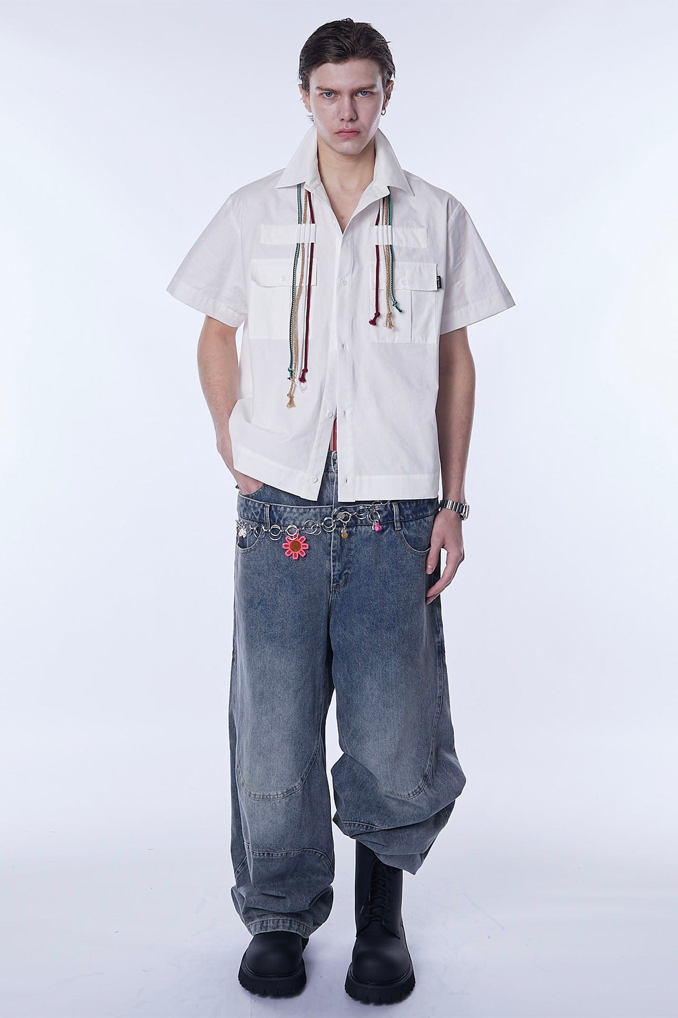 ASSEEN Cord Tassel Pocket Half Shirt, premium urban and streetwear designers apparel on PROJECTISR.com, ASSEEN