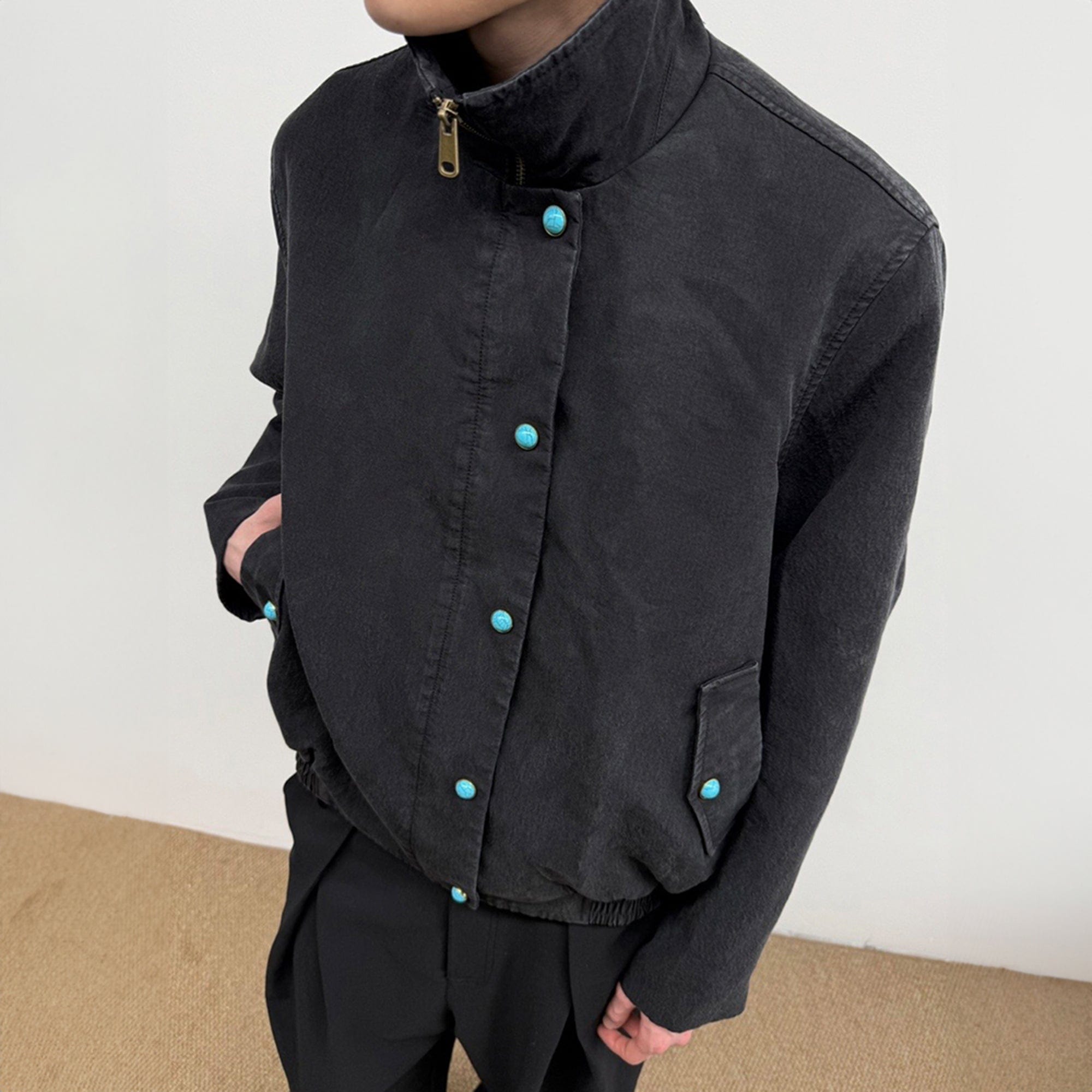 KREATE Gem Button Stand-Collar Wellington Jacket, premium urban and streetwear designers apparel on PROJECTISR.com, KREATE