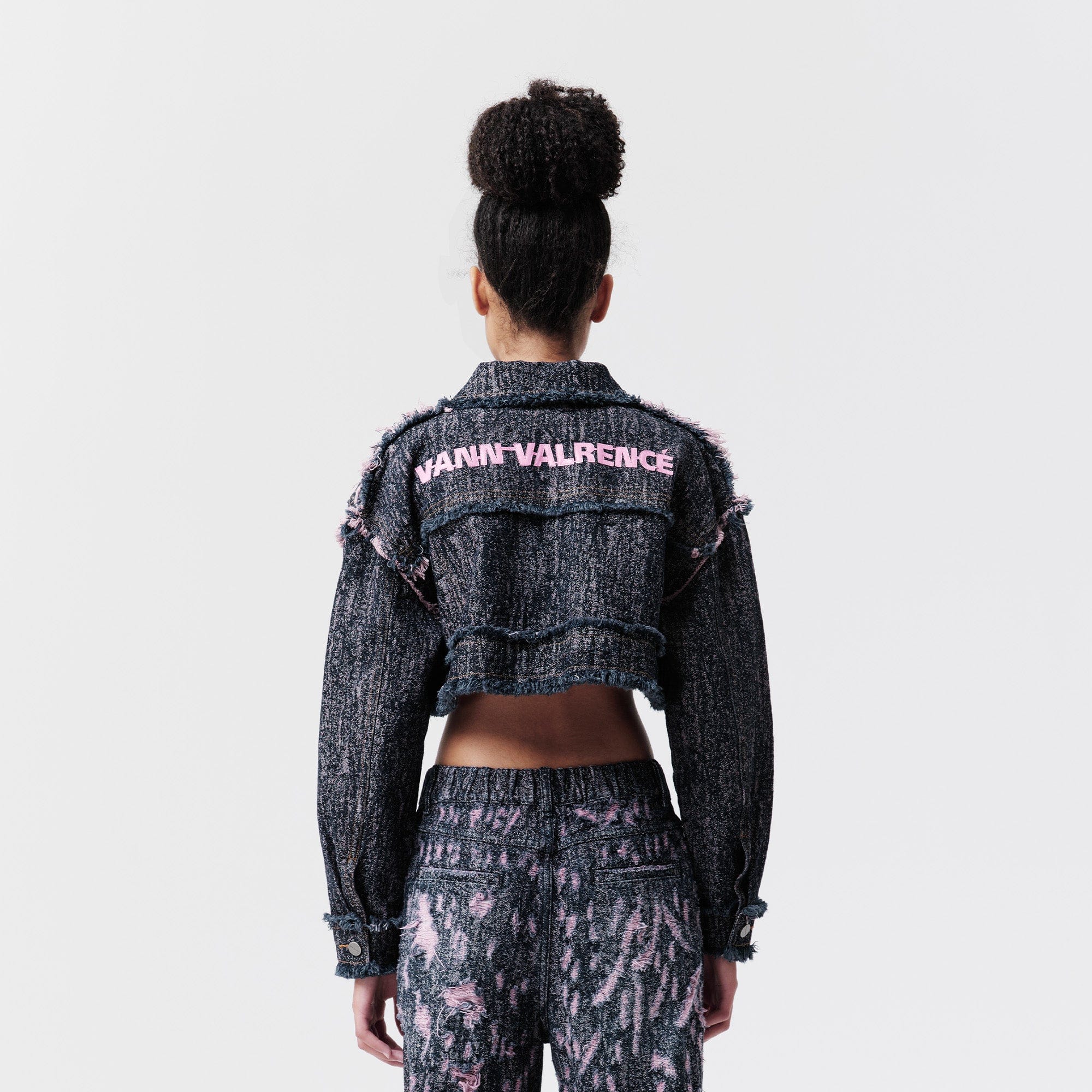 VANN VALRENCE Distressed Frayed Cropped Denim Jacket