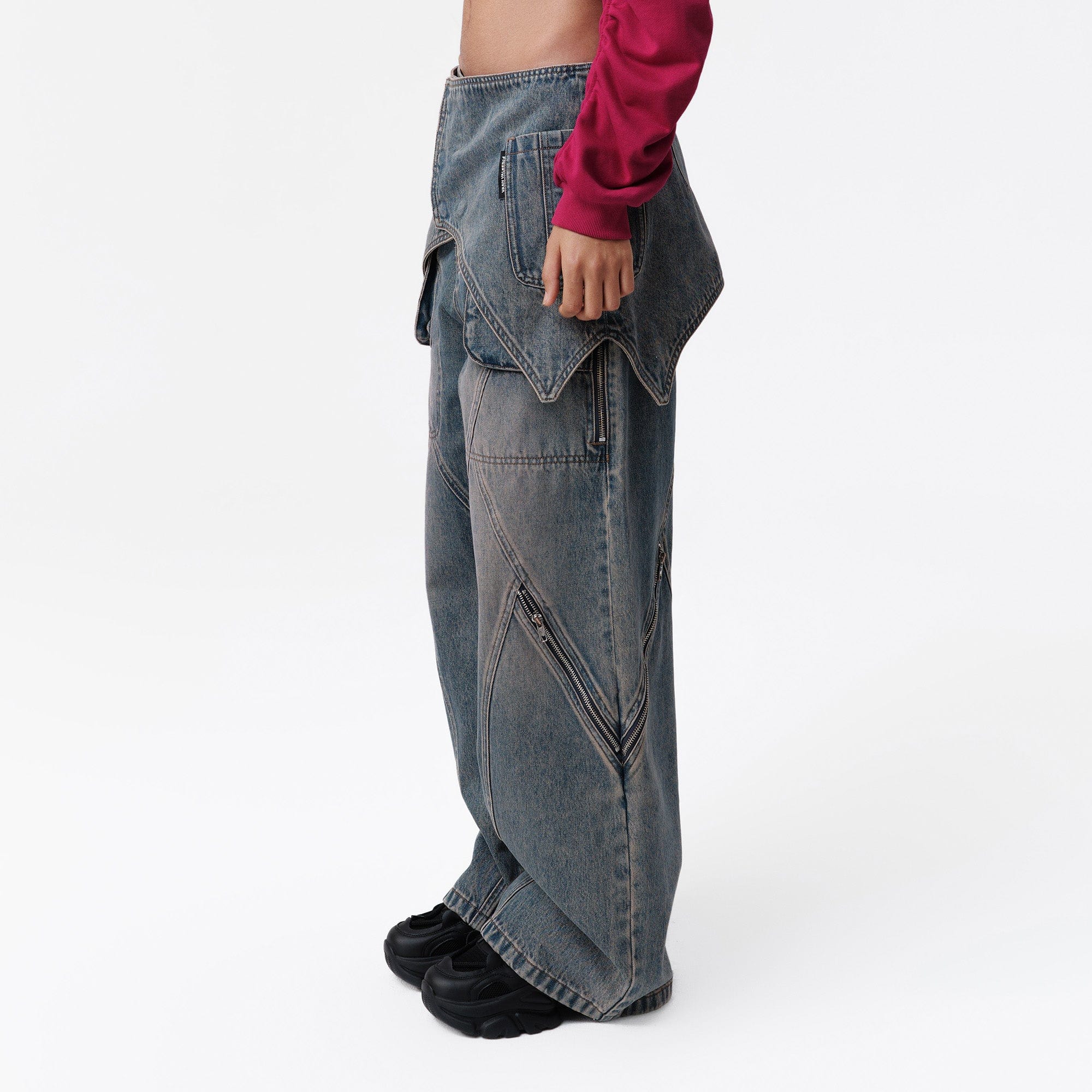 VANN VALRENCE Detachable Overlay Structural Panel Zip Jeans