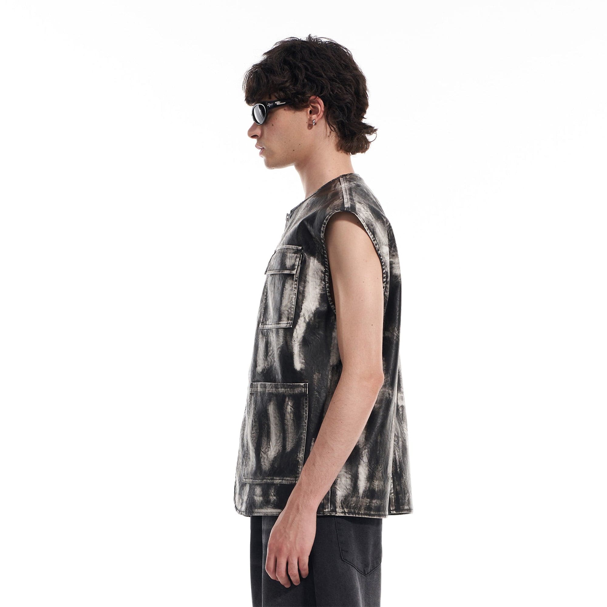 VANN VALRENCE Washed Grunge Paint Multi-Pocket Vest, premium urban and streetwear designers apparel on PROJECTISR.com, VANN VALRENCE