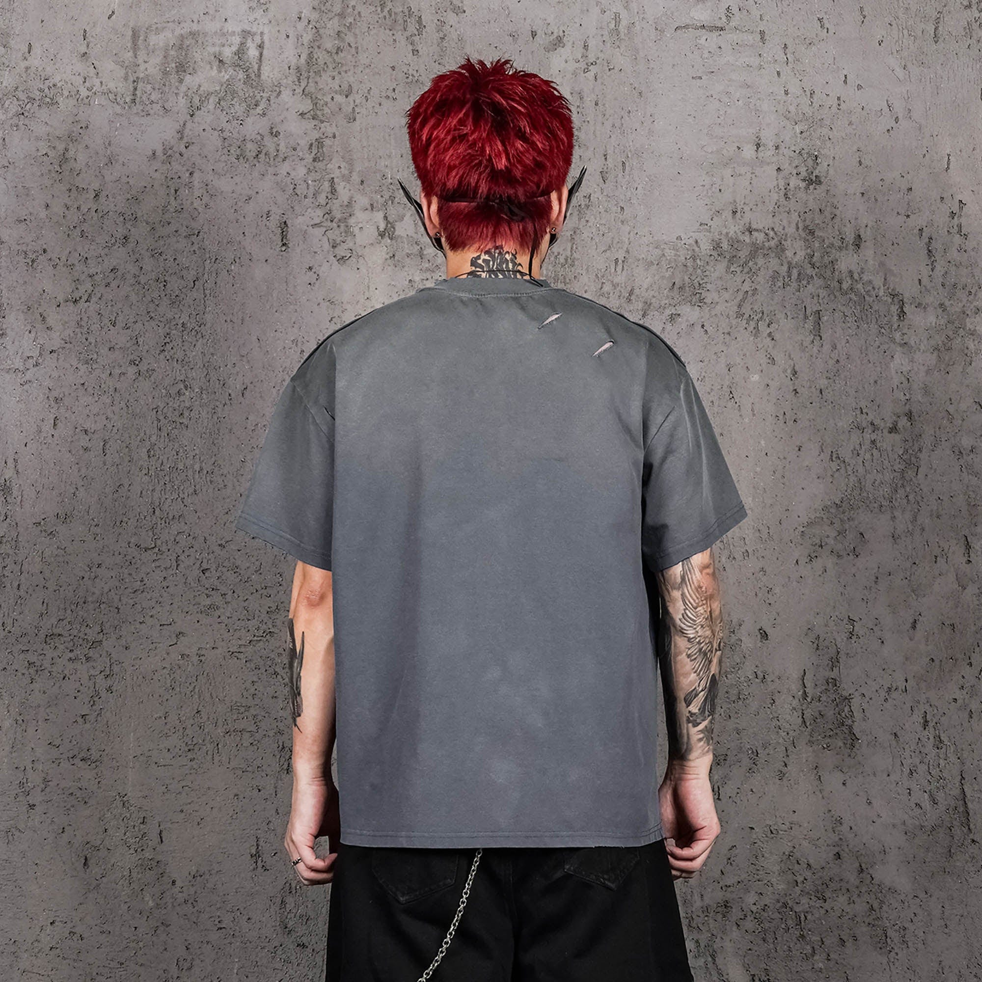 UNDERWATER Washed Ripped Gradient T-Shirt Blue, premium urban and streetwear designers apparel on PROJECTISR.com, UNDERWATER