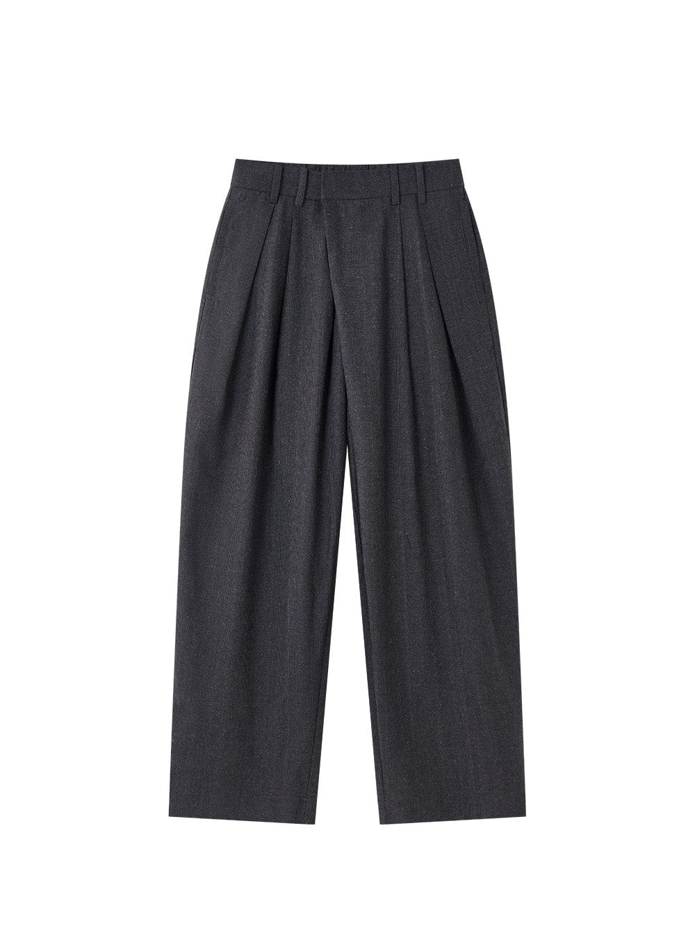 OPICLOTH Asymmetric Pleated Linen-Blend Micro Check Pants