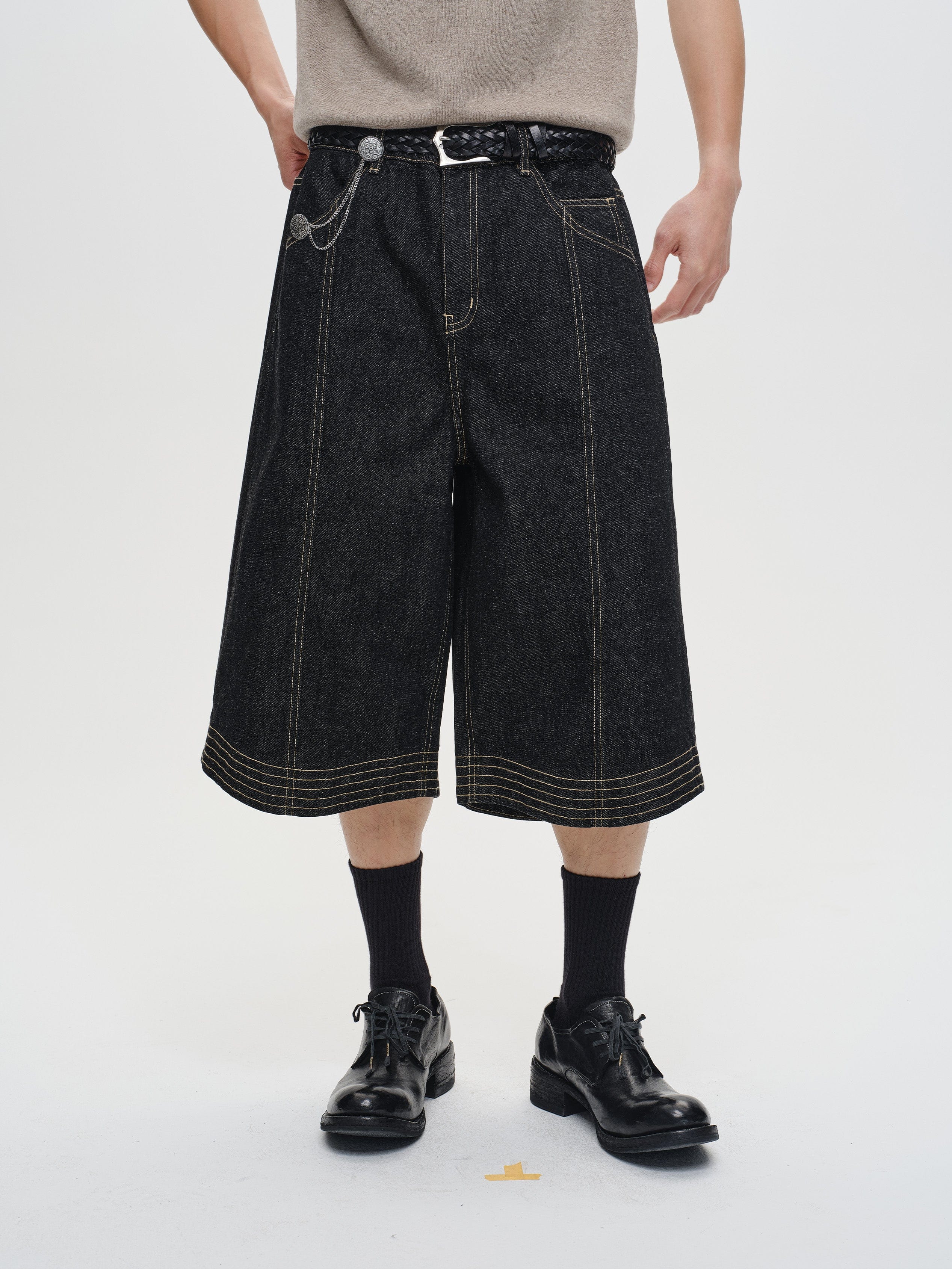 CATSSTAC Contrast Stitch Middle Spliced Raw Denim Jeans, premium urban and streetwear designers apparel on PROJECTISR.com, CATSSTAC