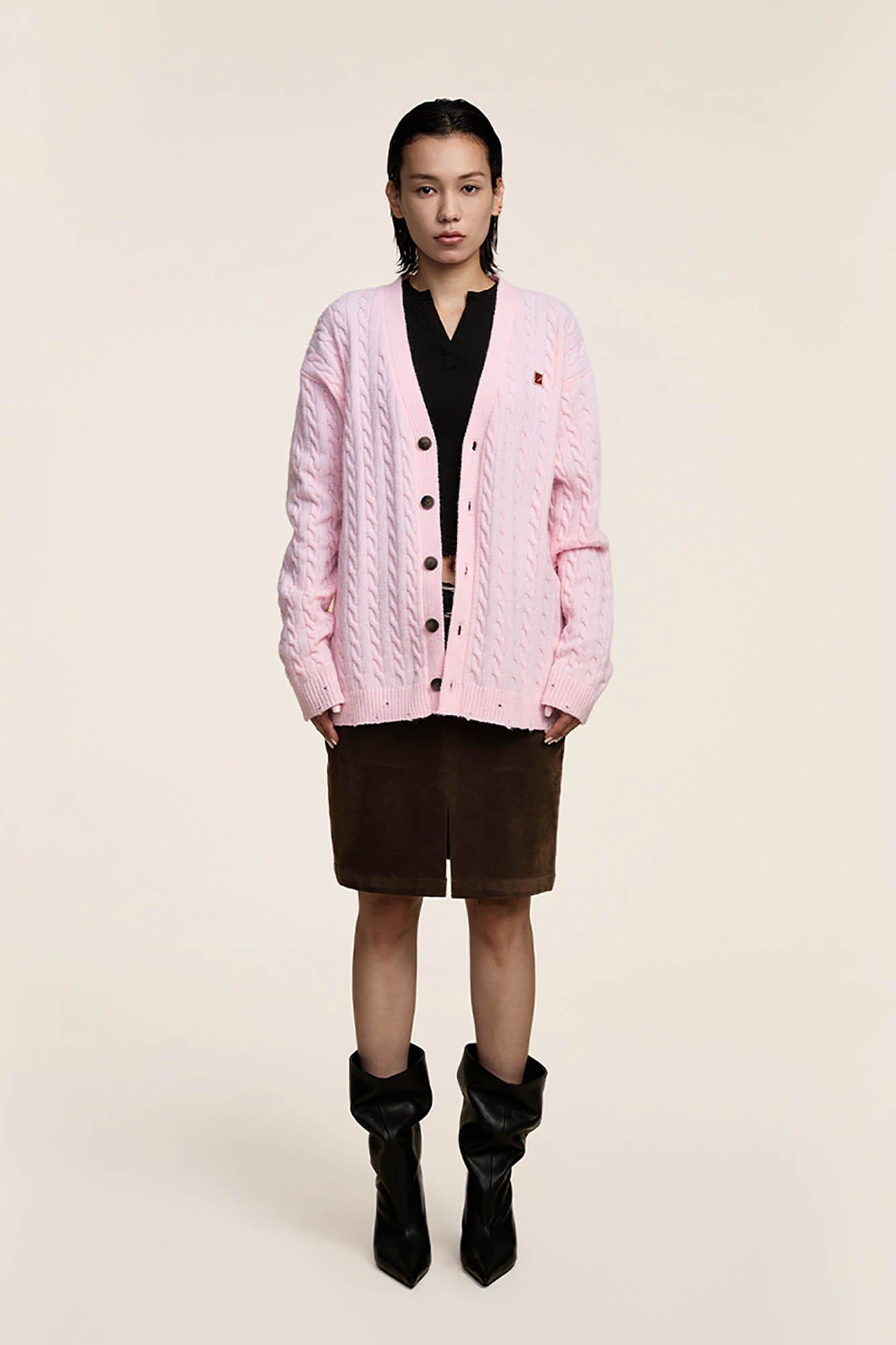 OPICLOTH Cable-Knit V-Neck Button-Up Cardigan, premium urban and streetwear designers apparel on PROJECTISR.com, OPICLOTH