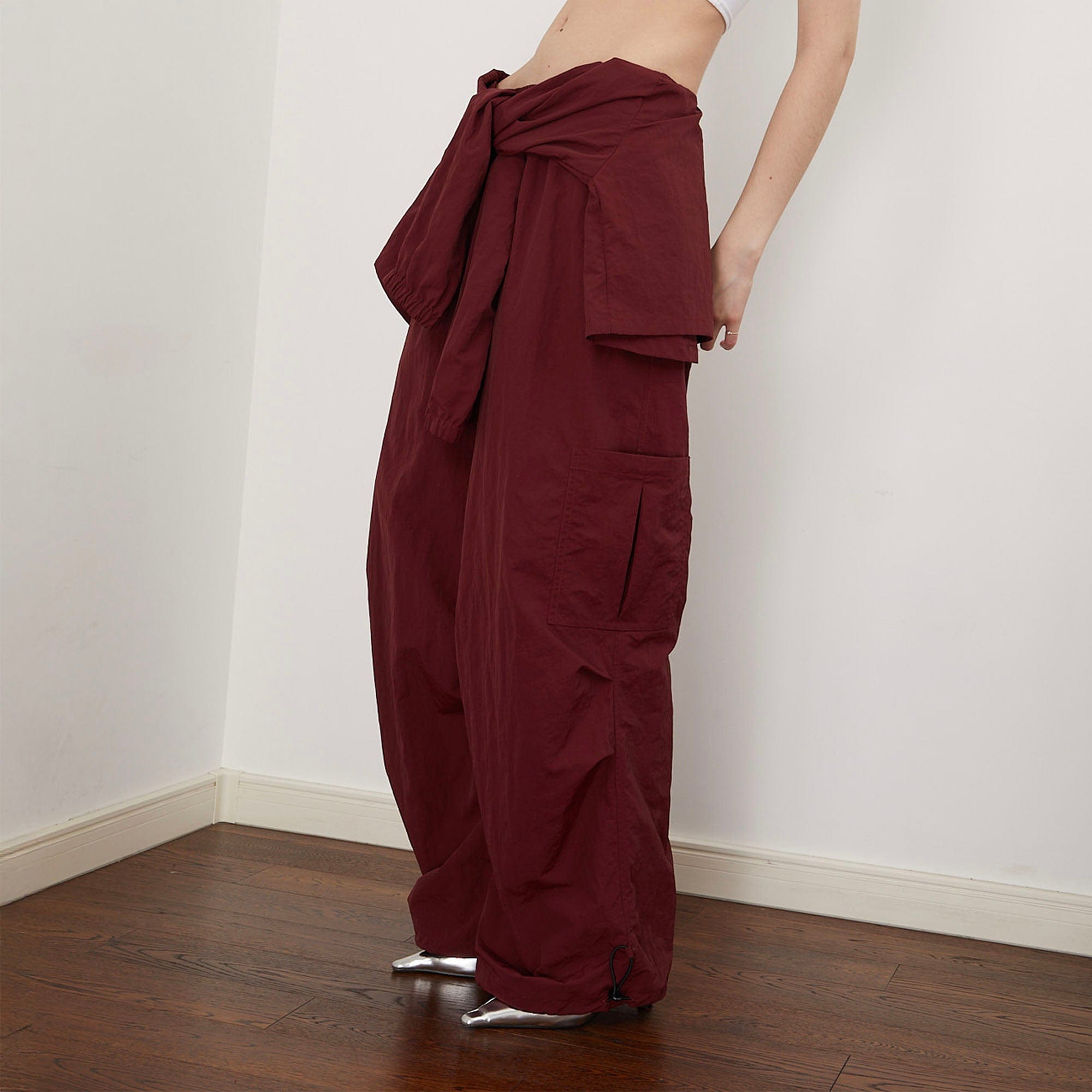 ASSEEN Detachable Draped Flap Wrinkled Parachute Pants, premium urban and streetwear designers apparel on PROJECTISR.com, ASSEEN