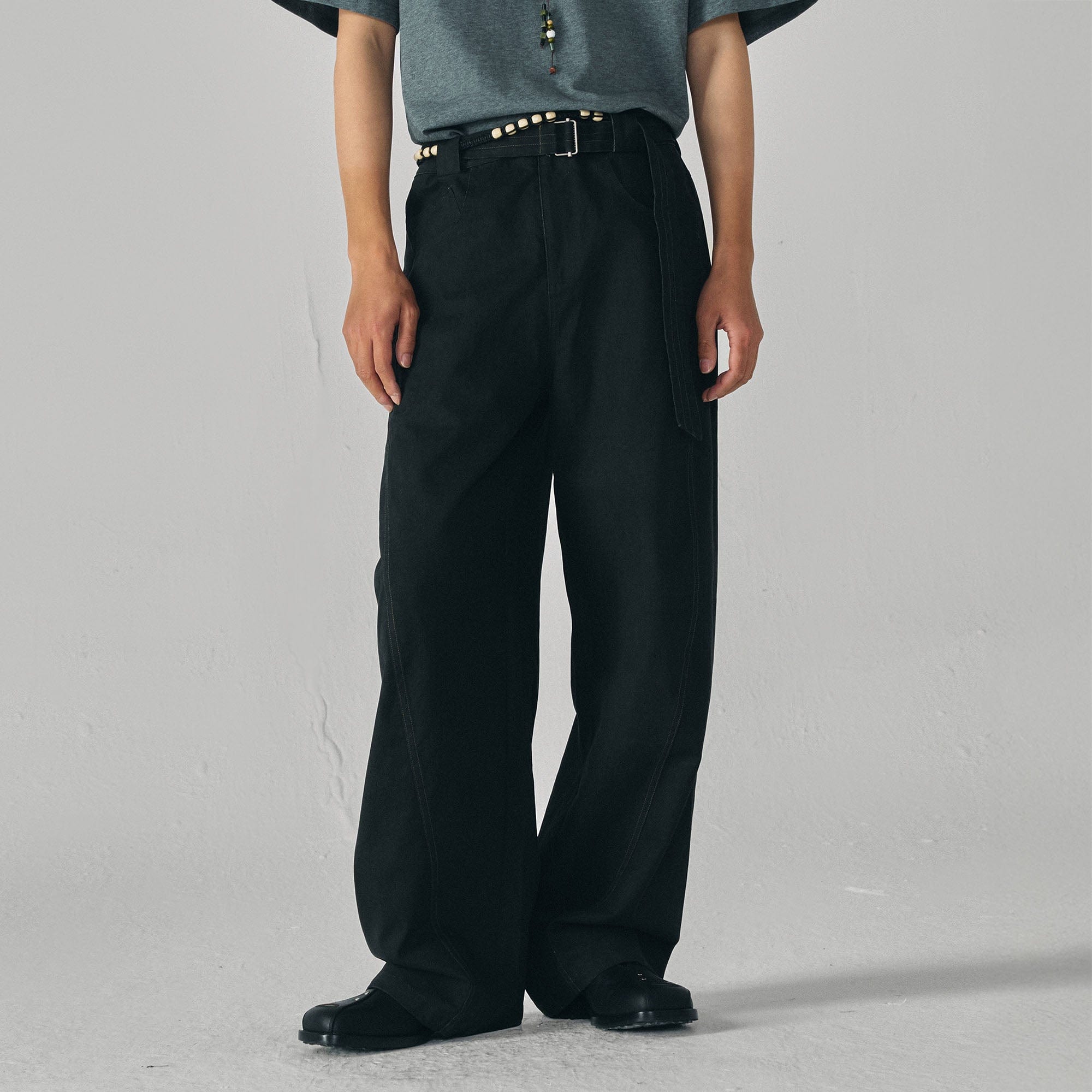 GONGHE REPUB Arc Spliced Strap Belt Pants, premium urban and streetwear designers apparel on PROJECTISR.com, GONGHE REPUB