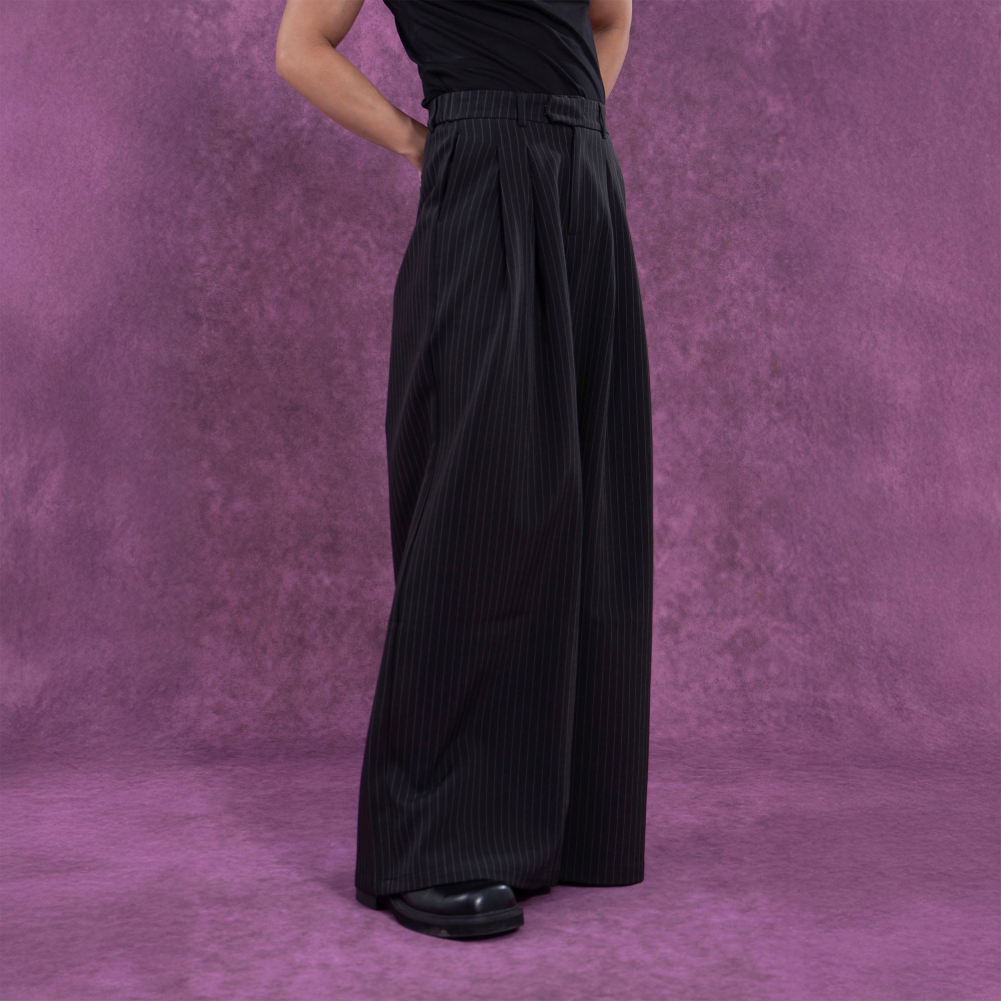 CLP Striped Pleated Wide-Leg Trousers