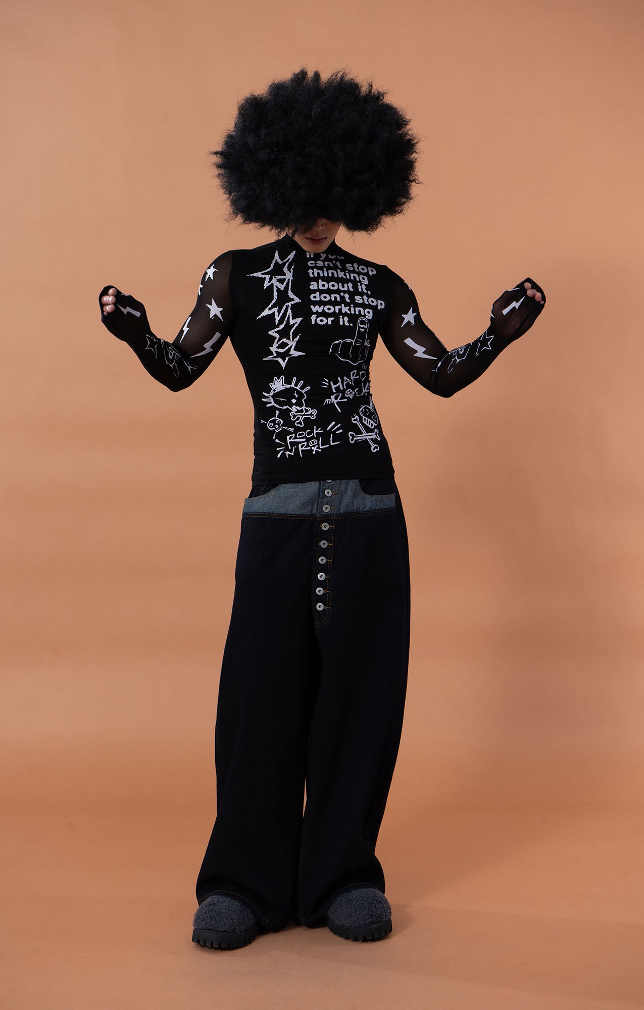 CLP Full-Print Graffiti Mesh Long-Sleeve Tee, premium urban and streetwear designers apparel on PROJECTISR.com, CLP