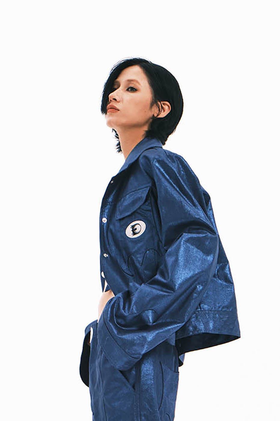 EMBRYO Metallic Sheen Embossed Spiked Sleeve Jacket, premium urban and streetwear designers apparel on PROJECTISR.com, EMBRYO
