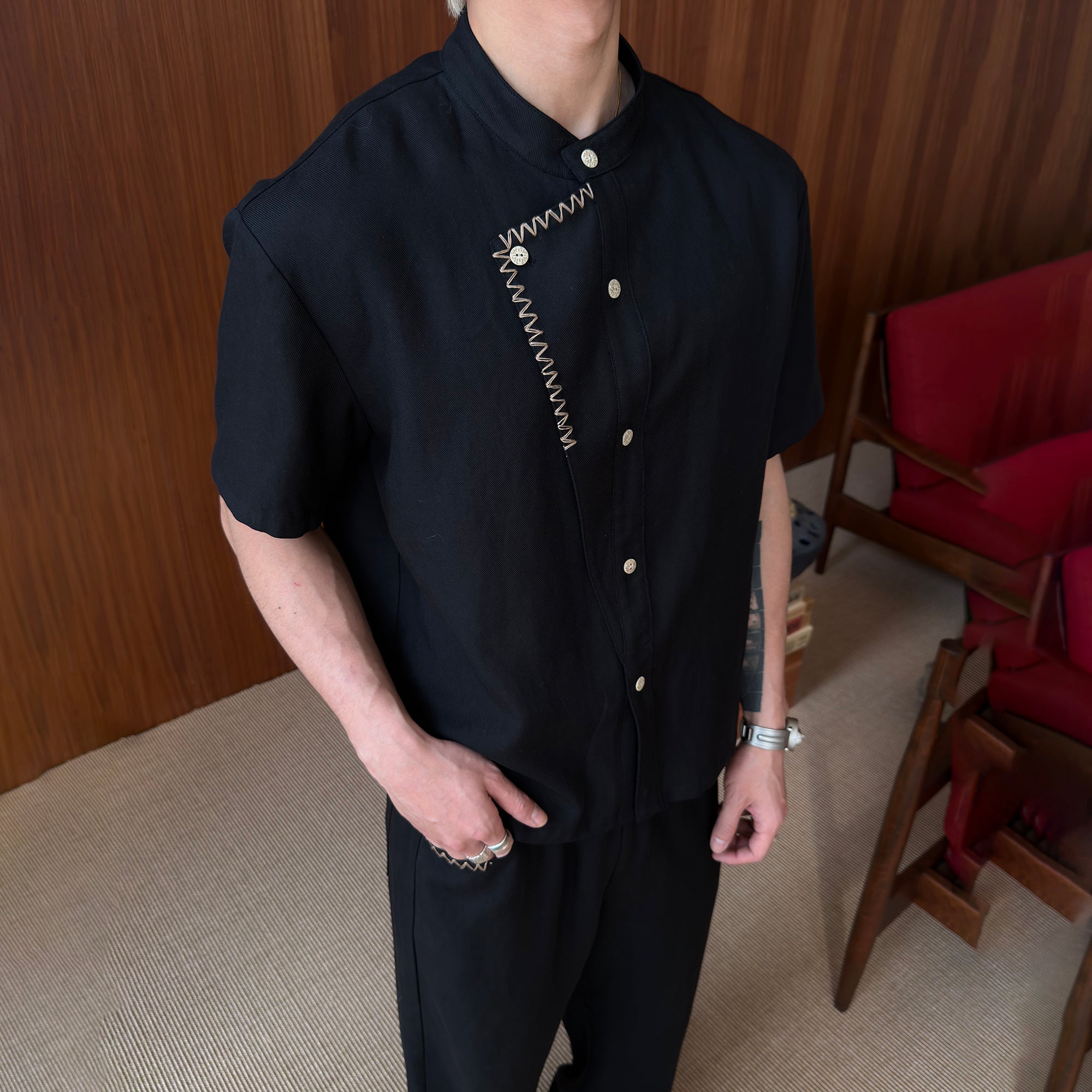 KREATE Stitched Faux-Placket Short Sleeve Shirt, premium urban and streetwear designers apparel on PROJECTISR.com, KREATE