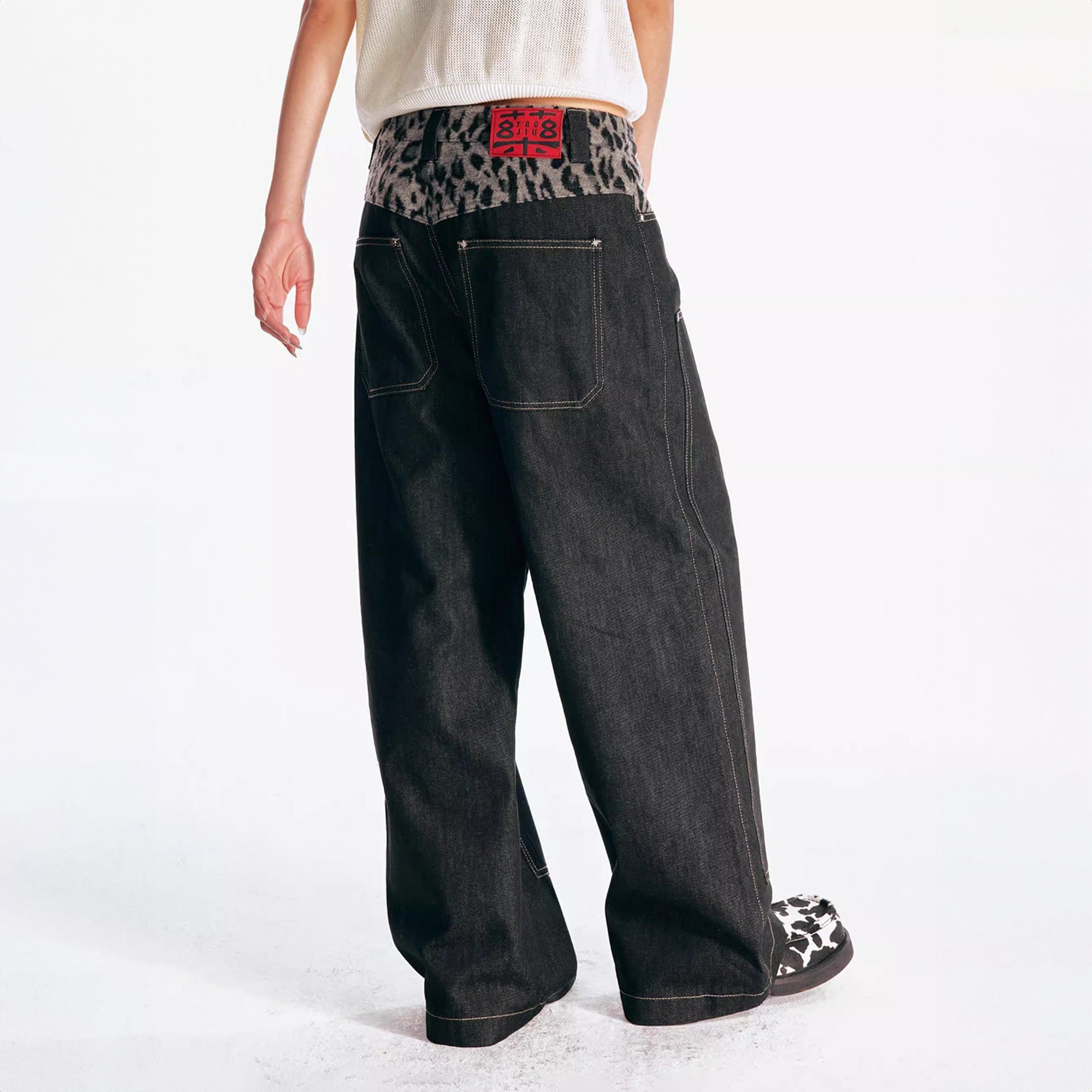 1997 POSTOFFICE Leopard Waist Double-Knee Wide-Leg Pants, premium urban and streetwear designers apparel on PROJECTISR.com, 1997 POSTOFFICE