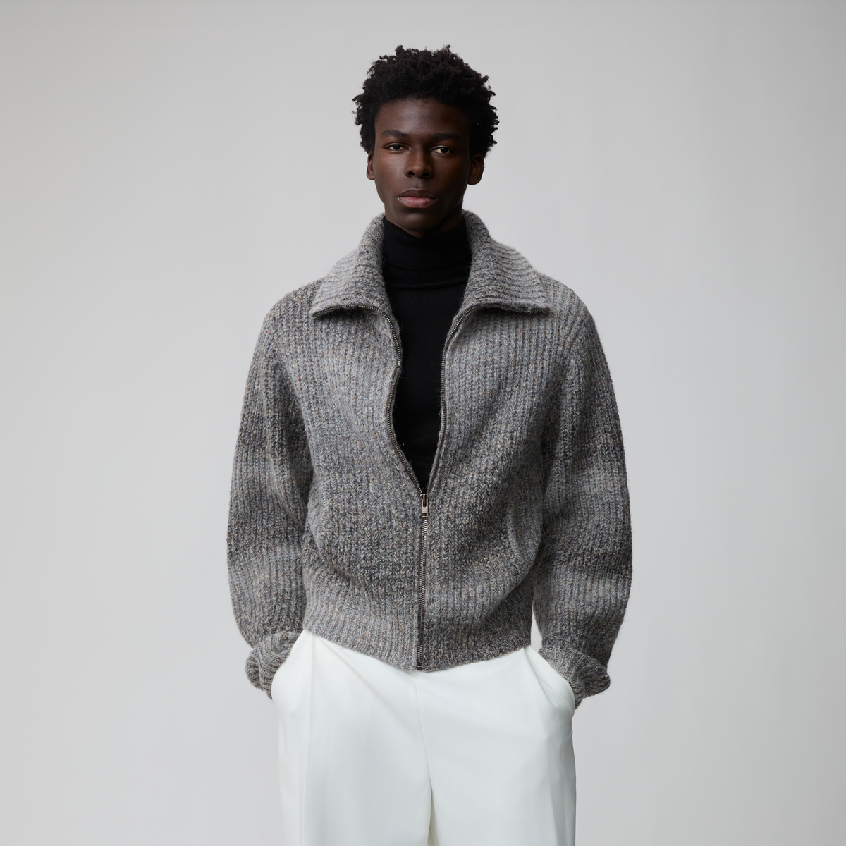 O project Oプロジェクト　グレーニット OPICLOTH Gradient Oversized Knit Zip-Up Cardigan
