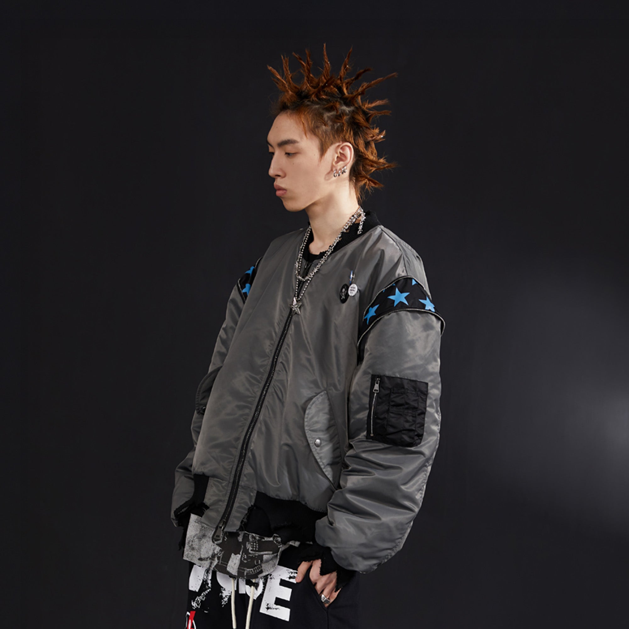 VENTUREK Retro Zipper-Spliced Raw Edge Bomber Jacket, premium urban and streetwear designers apparel on PROJECTISR.com, VENTUREK