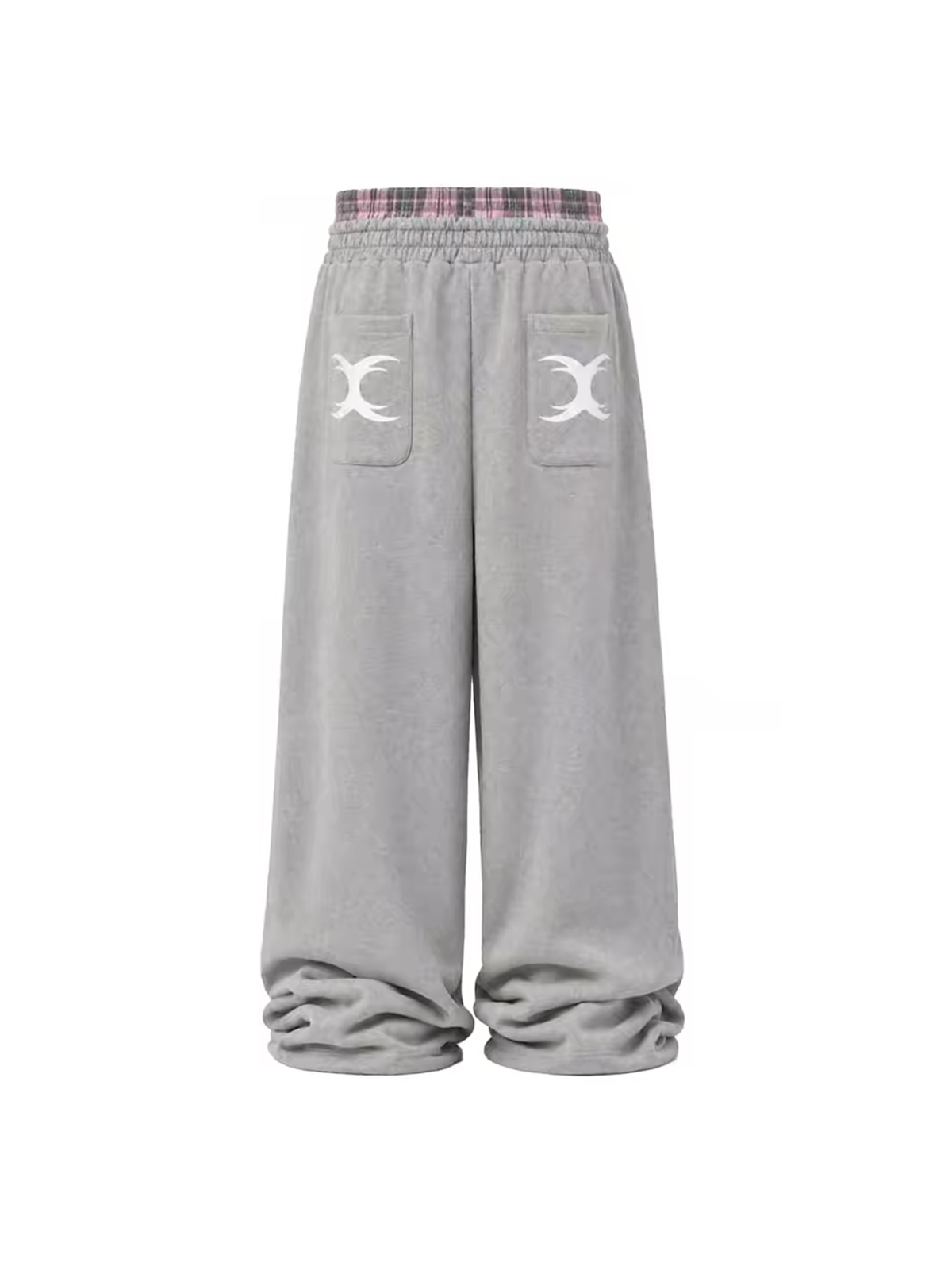 SEXXDEVIL Plaid Double-Waistband Striped Sweatpants