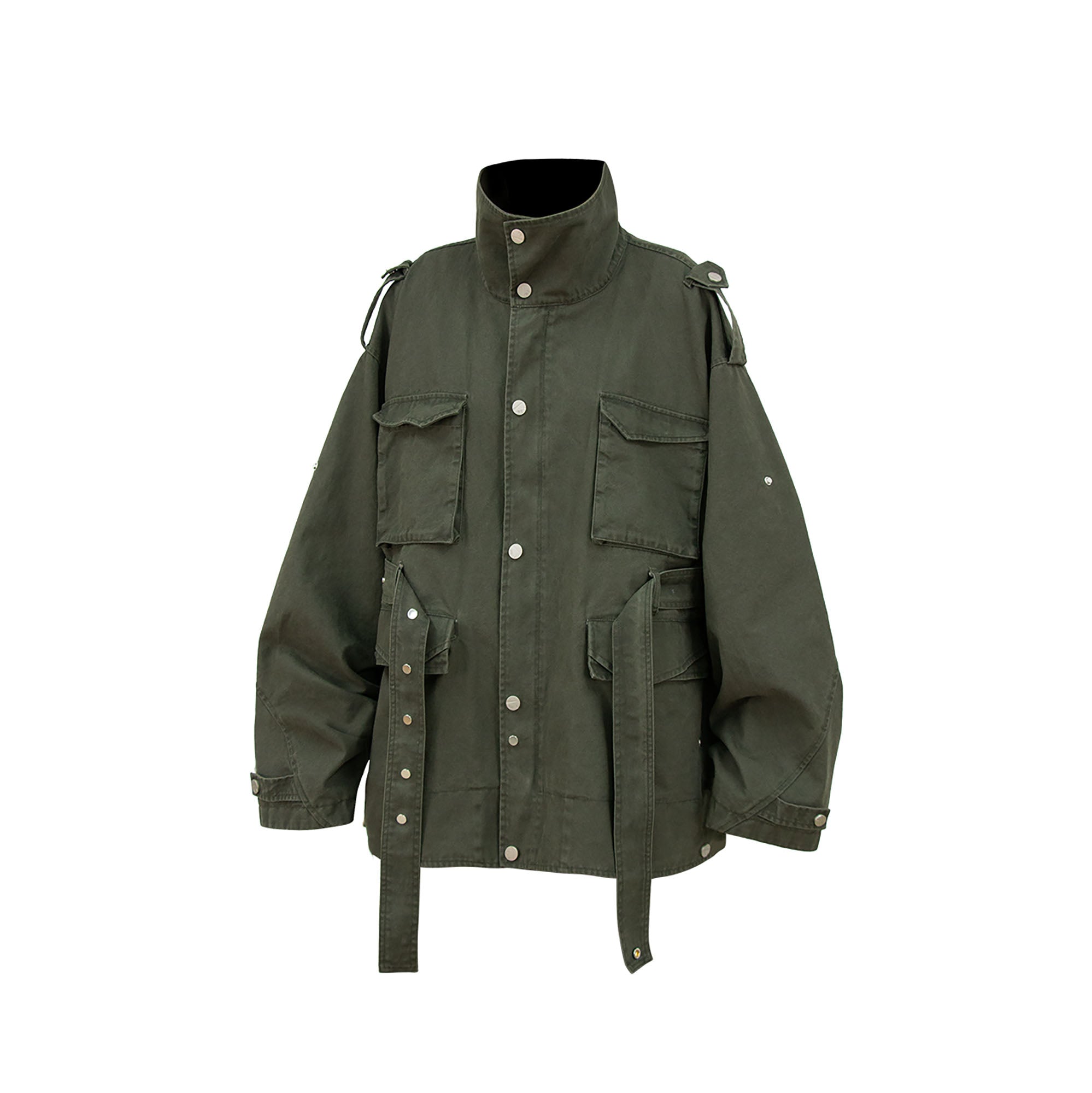 RELABEL Retro Multi-Pocket Snap-Hem Convertible Jacket Green