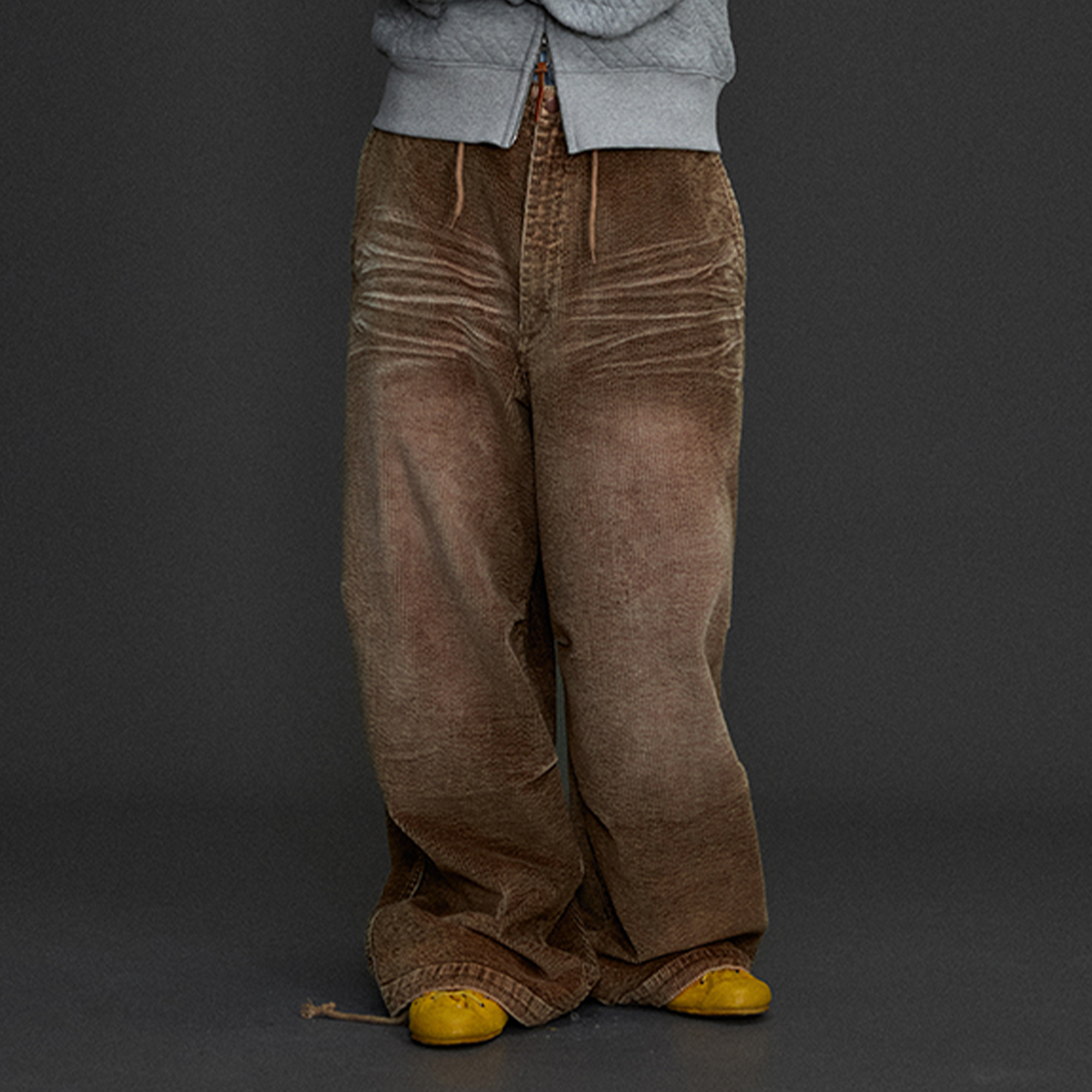 NIANJIUYIKOUER Washed Distressed Corduroy Wide-Leg Pants, premium urban and streetwear designers apparel on PROJECTISR.com, NIANJIUYIKOUER