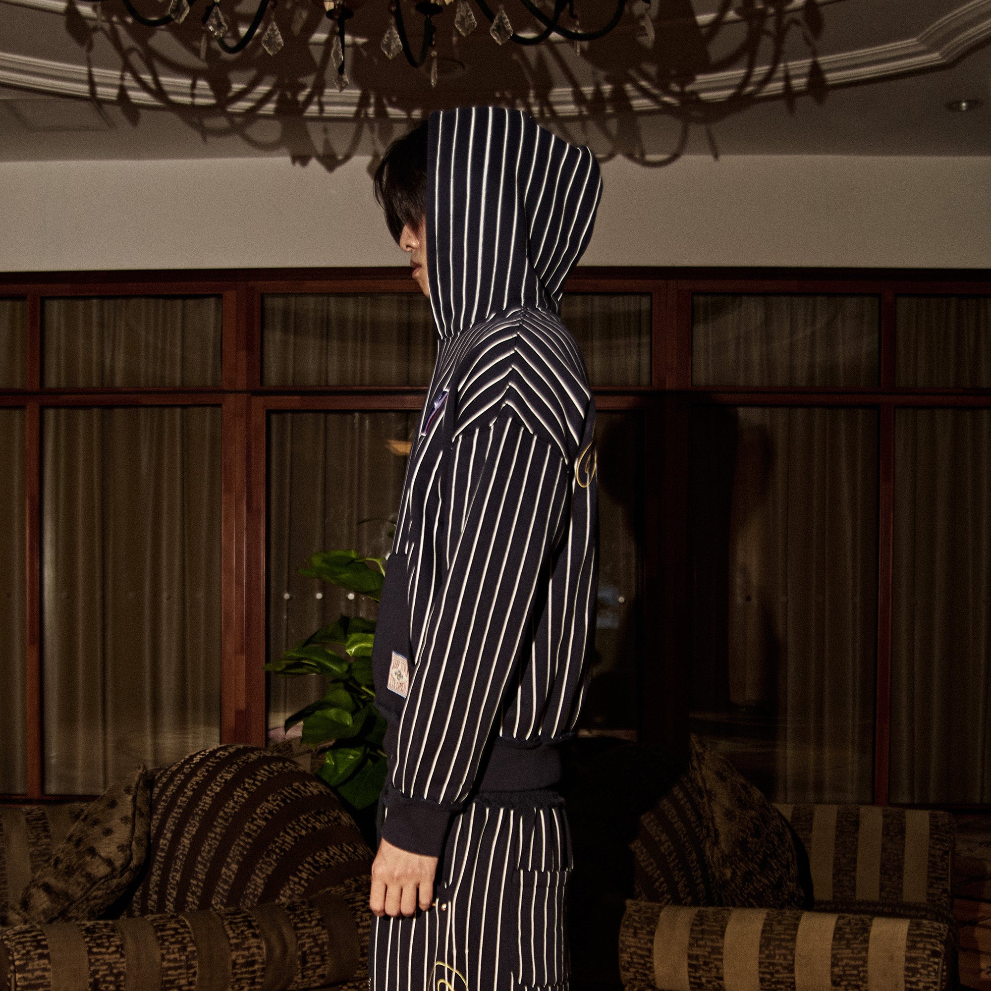 PHANTOMHUNTER Stripe Embroidered Studded Hoodie, premium urban and streetwear designers apparel on PROJECTISR.com, PHANTOMHUNTER