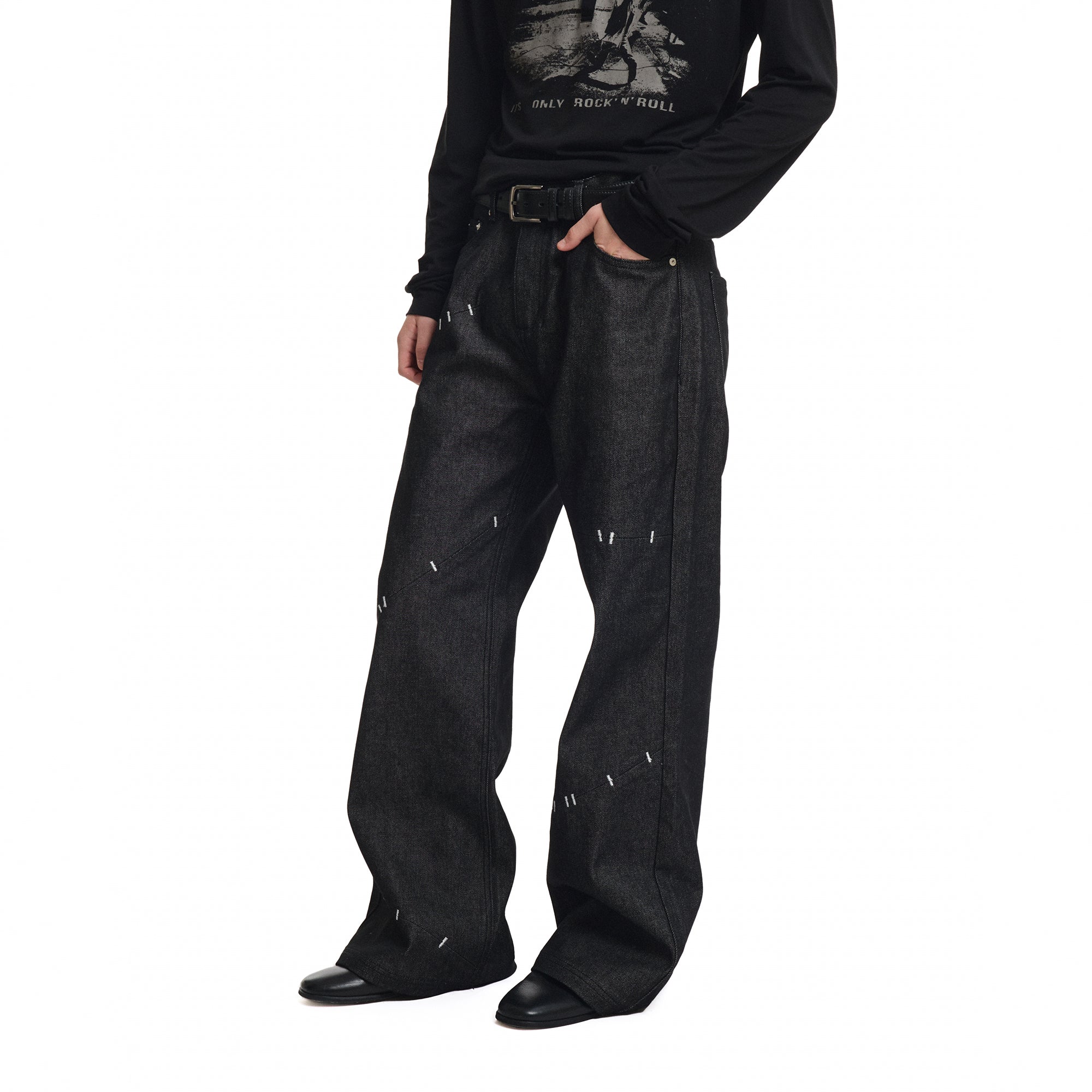 KREATE Deconstructed Stitch Detail Raw Denim Jeans
