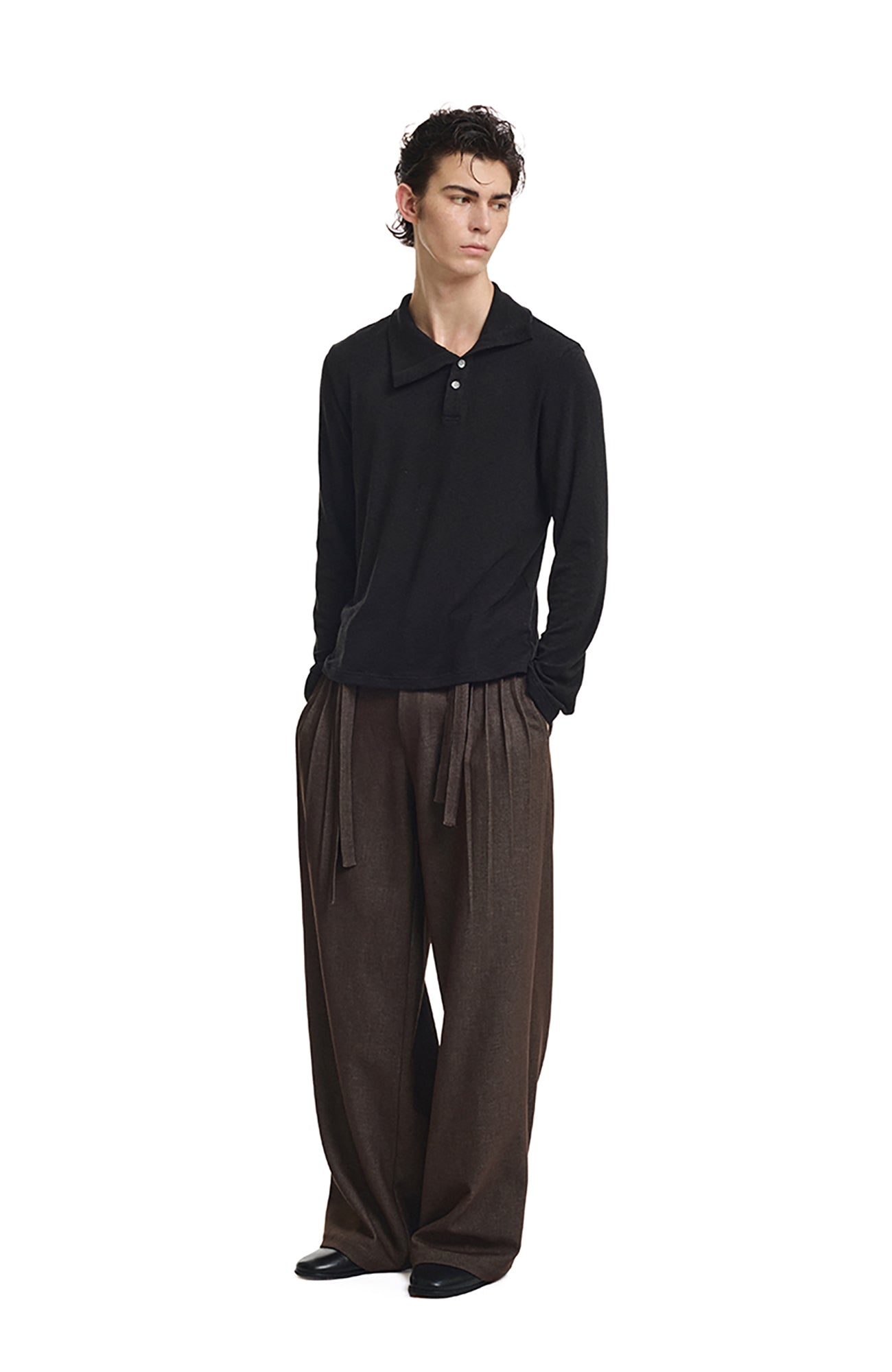 KREATE Double Belt Pleated Wide-Leg Trousers