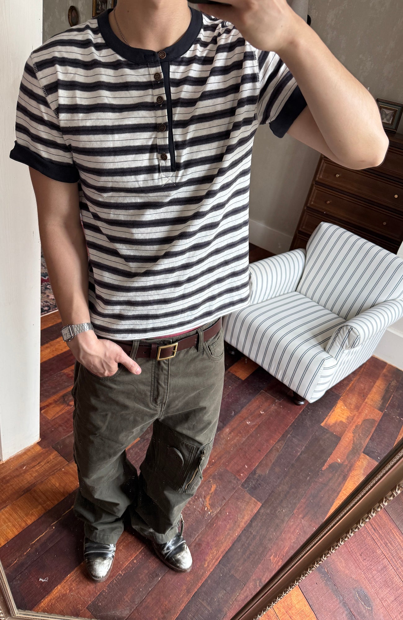 TRECLUB Stripe Henley T-Shirt