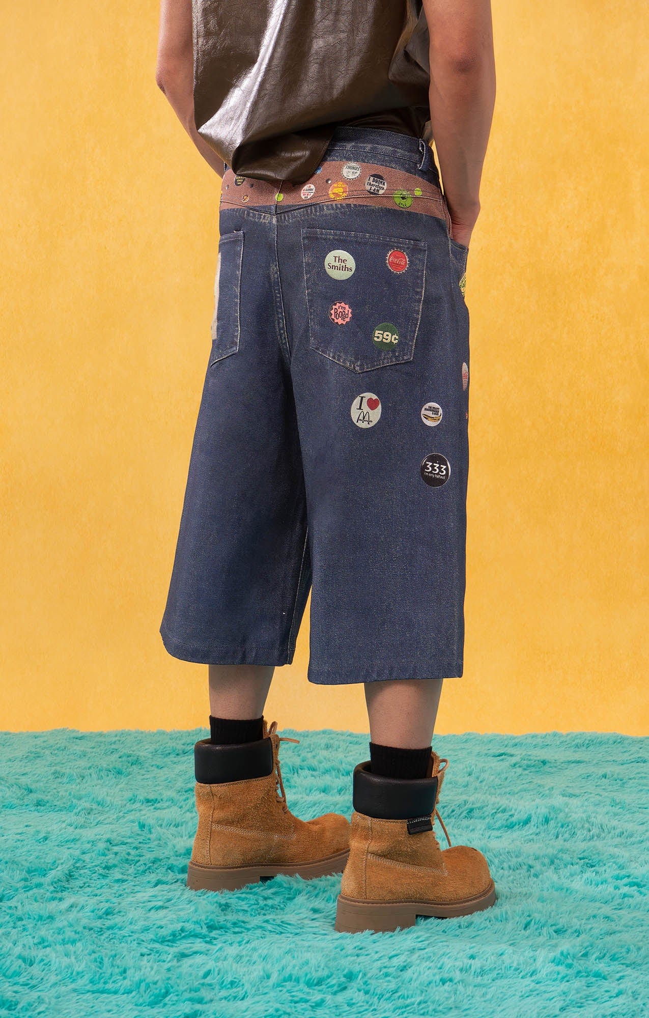 CLP Badge Belt Graphic Cropped Denim Shorts, premium urban and streetwear designers apparel on PROJECTISR.com, CLP