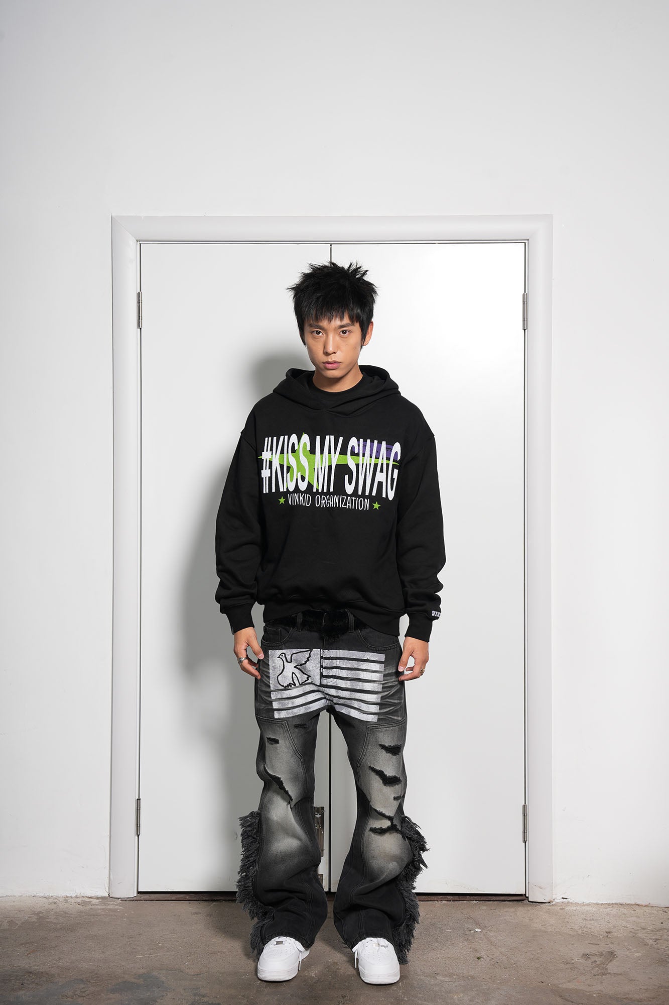 VINKID Kiss My Swag Embroidered Hoodie