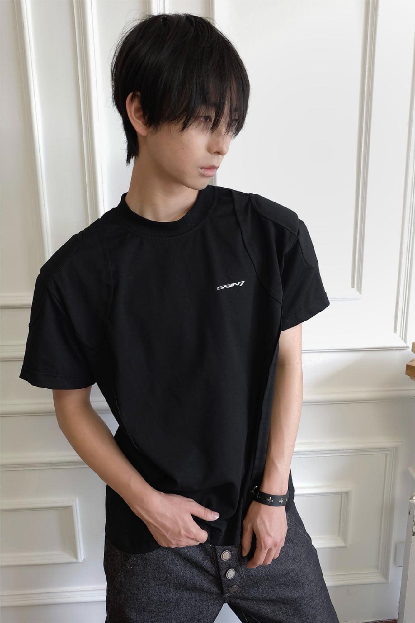 SSIN7 Spliced Padded Shoulder Mock T-Shirt, premium urban and streetwear designers apparel on PROJECTISR.com, SSIN7