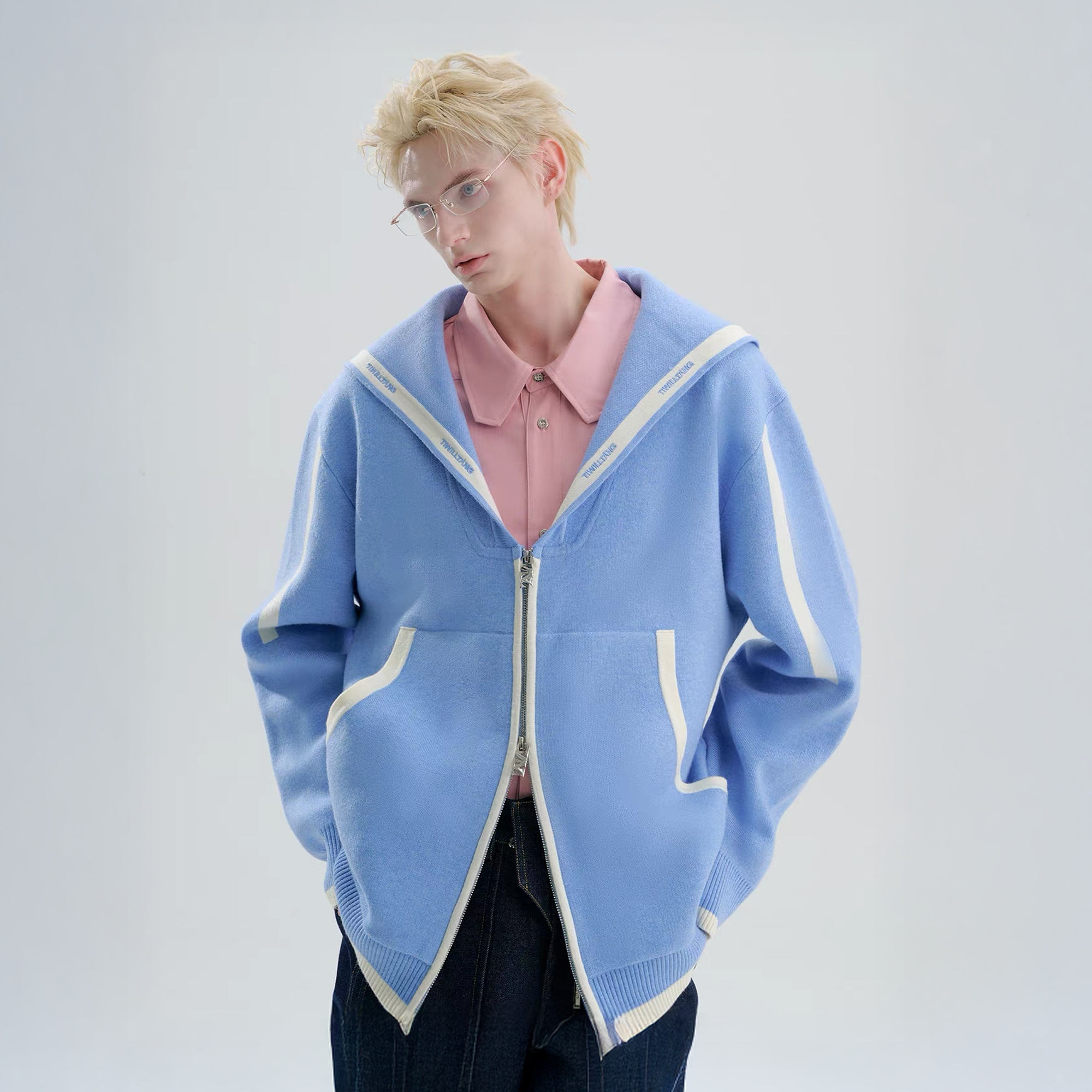 TIWILLTANG Contrast-Trim Sailor-Collar Jacket, premium urban and streetwear designers apparel on PROJECTISR.com, TIWILLTANG