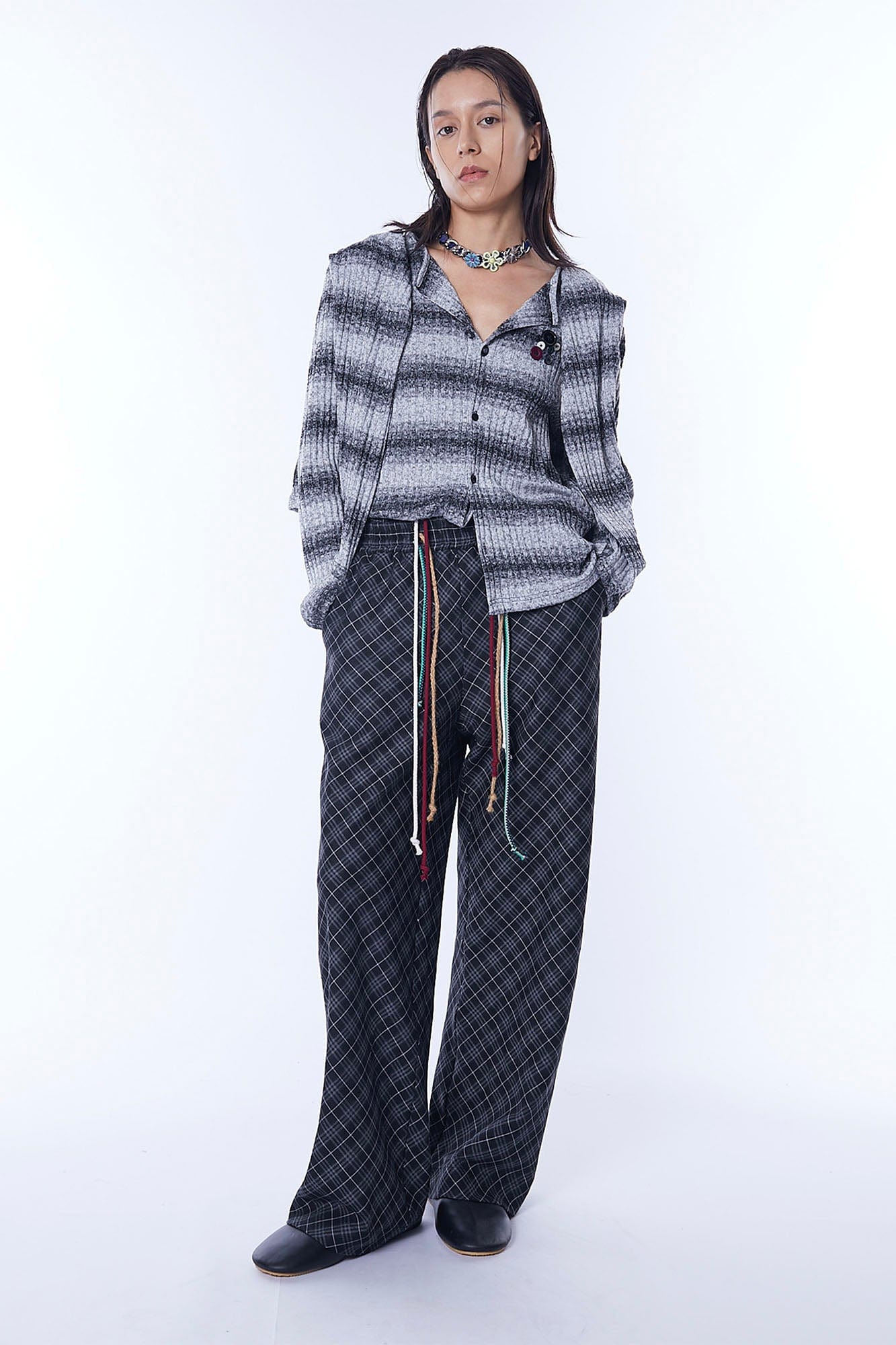 ASSEEN Plaid Double-Waist Drawstring Wide-Leg Pants, premium urban and streetwear designers apparel on PROJECTISR.com, ASSEEN