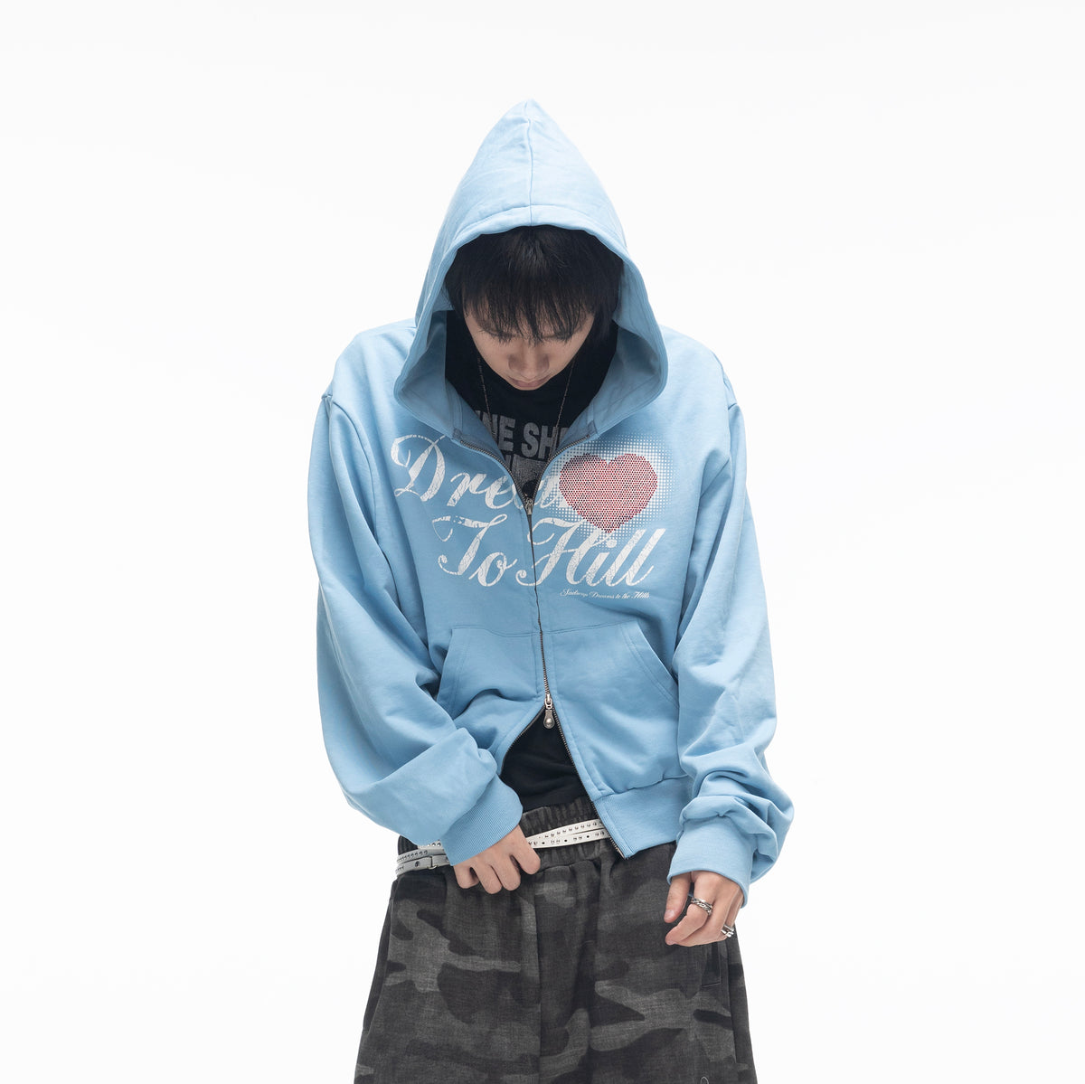 SADSOUP Dreamy Heart Print Zip-Up Hoodie