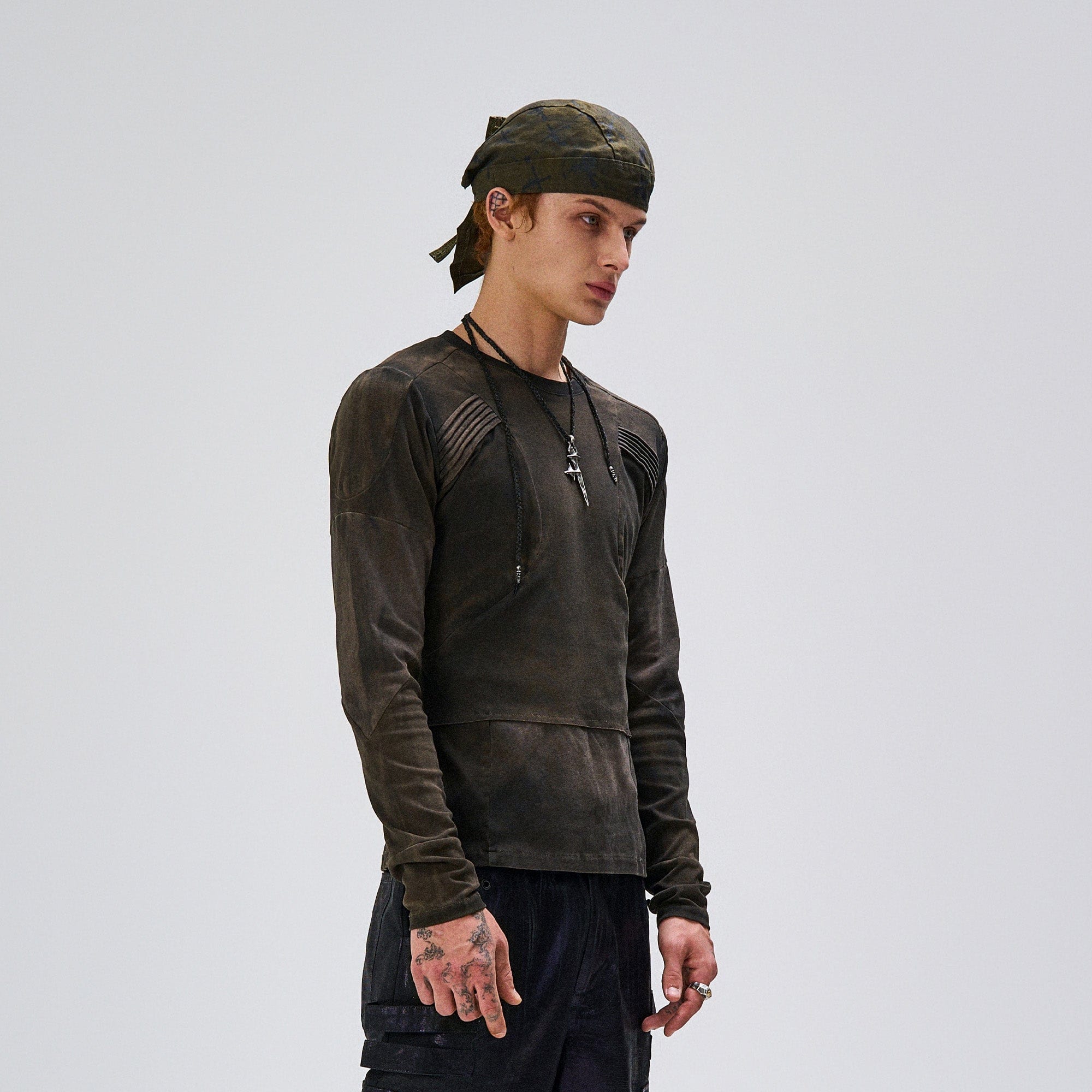 FLYERRER Washed Panelled Slim-Fit Long-Sleeve Tee, premium urban and streetwear designers apparel on PROJECTISR.com, FLYERRER