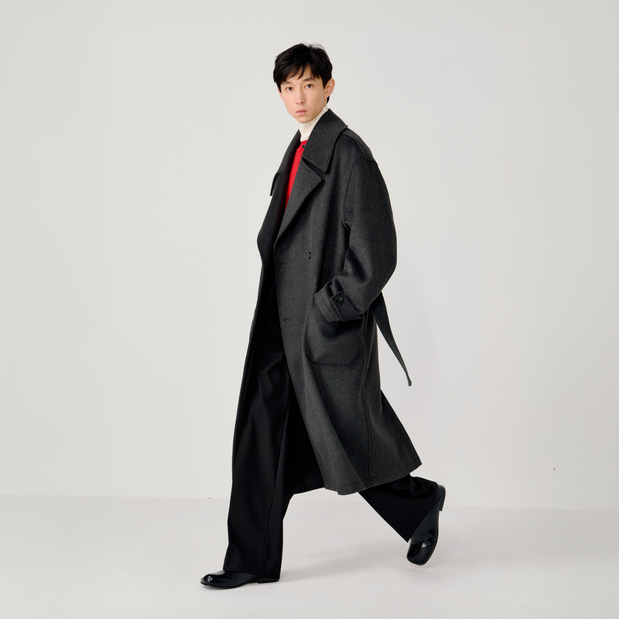 OPICLOTH Belted Wool-Blend Peak Lapel Overcoat, premium urban and streetwear designers apparel on PROJECTISR.com, OPICLOTH