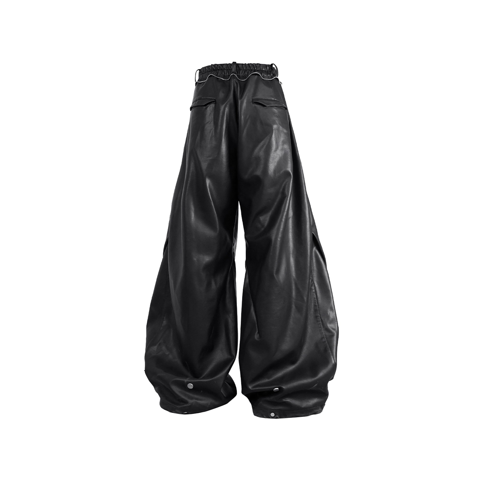 RELABEL Pleated Rivet Oversized PU Pants, premium urban and streetwear designers apparel on PROJECTISR.com, RELABEL